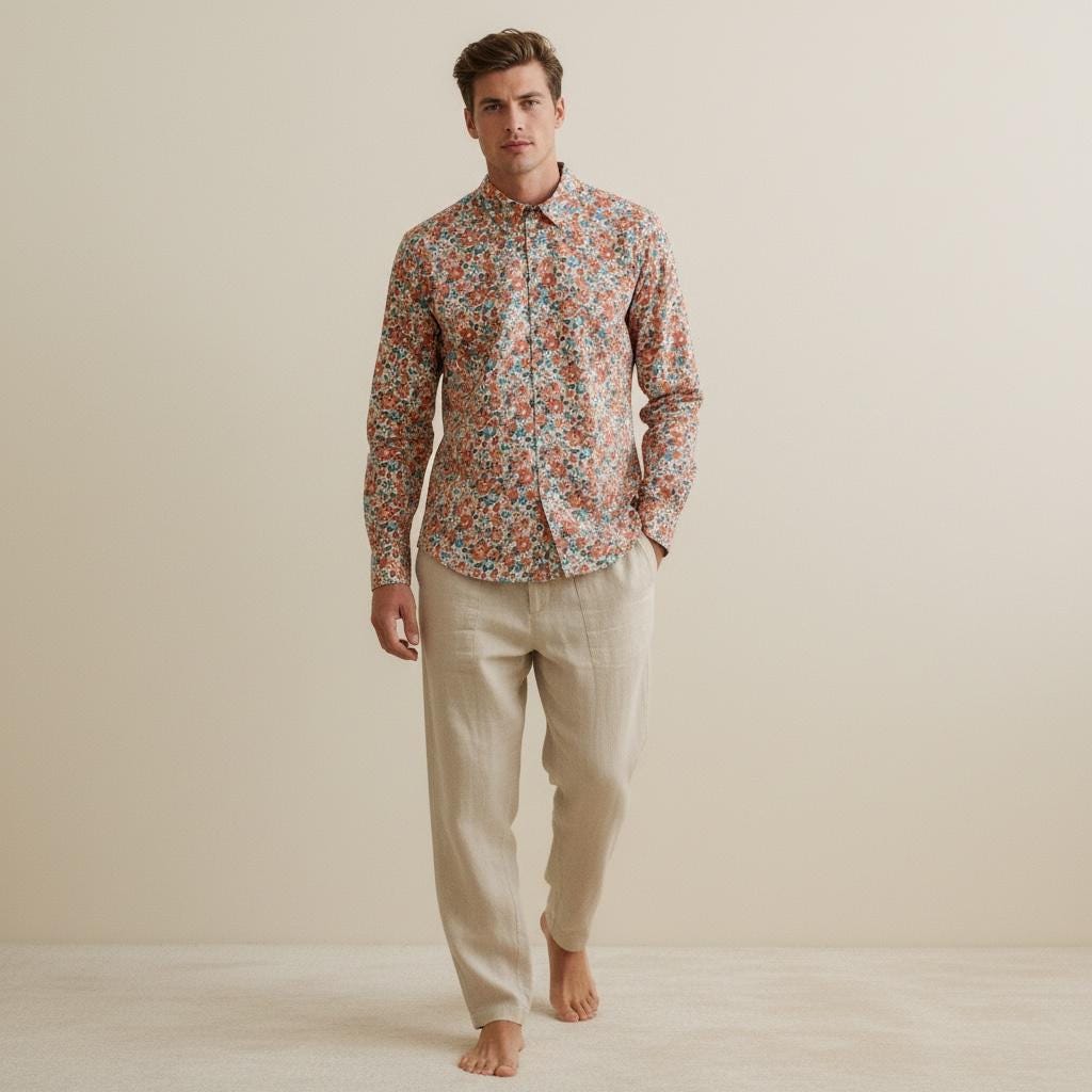 Liberty London Floral print Cotton Shirt, Men's Botanical Print Long Sleeve Button Up Chemise