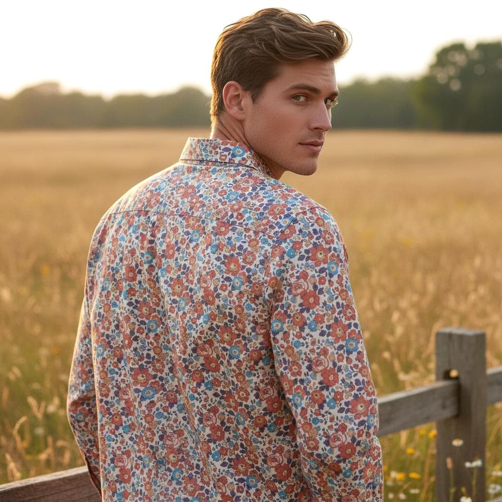 Liberty London Floral print Cotton Shirt, Men's Botanical Print Long Sleeve Button Up Chemise