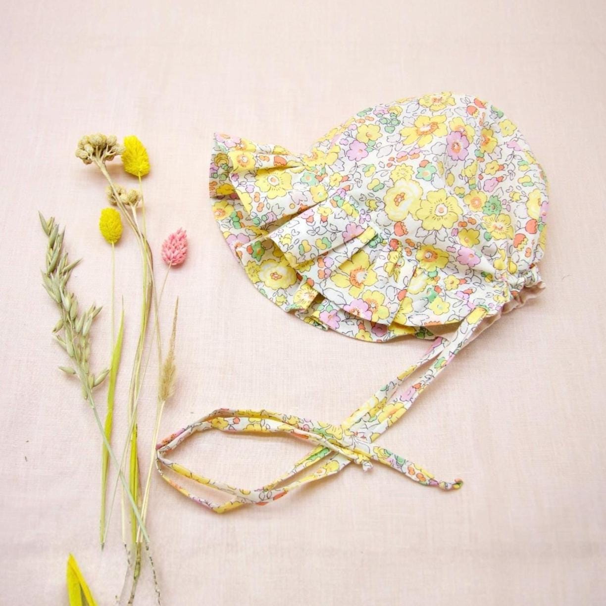 Liberty London Ruffle Bonnet, Pink Betsy Floral Cotton Sun Hat