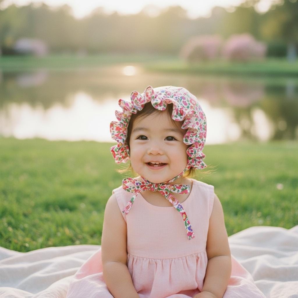 Liberty London Ruffle Bonnet, Pink Betsy Floral Cotton Sun Hat