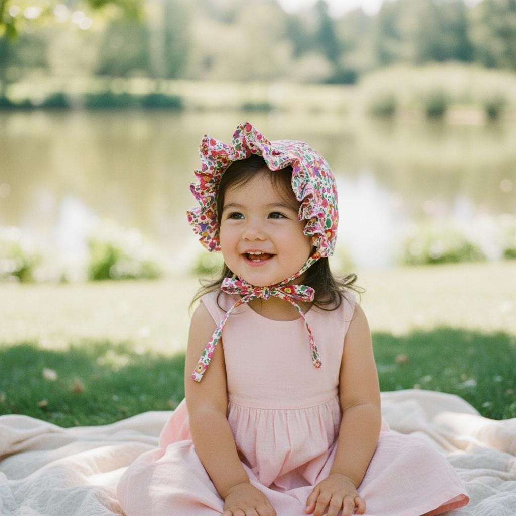 Liberty London Ruffle Bonnet, Pink Betsy Floral Cotton Sun Hat