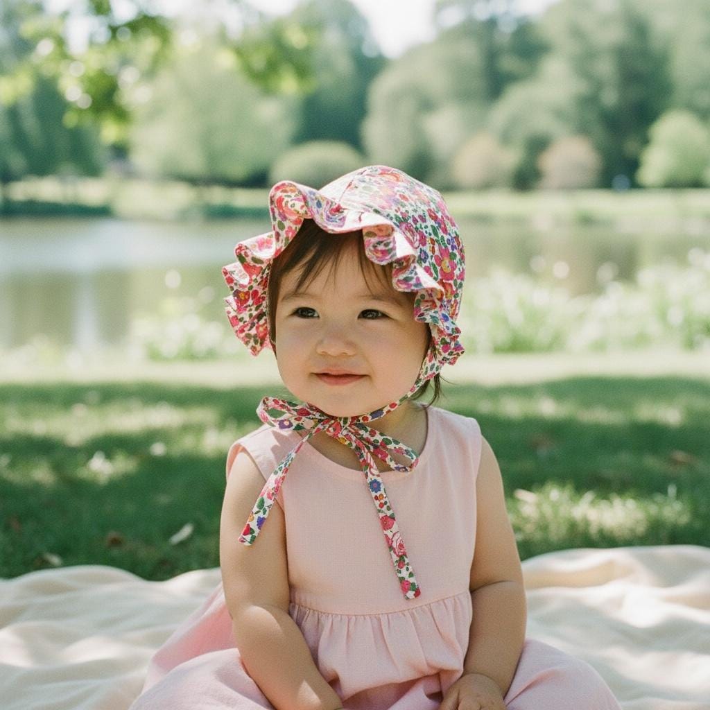 Liberty London Ruffle Bonnet, Pink Betsy Floral Cotton Sun Hat