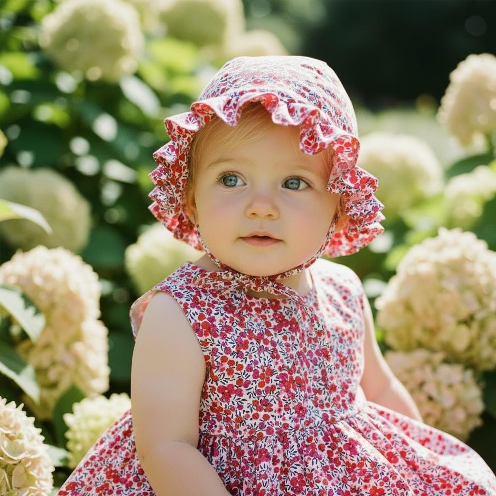 Liberty London Floral Baby Bonnet, Ruffle Brim, Cotton Tana Lawn