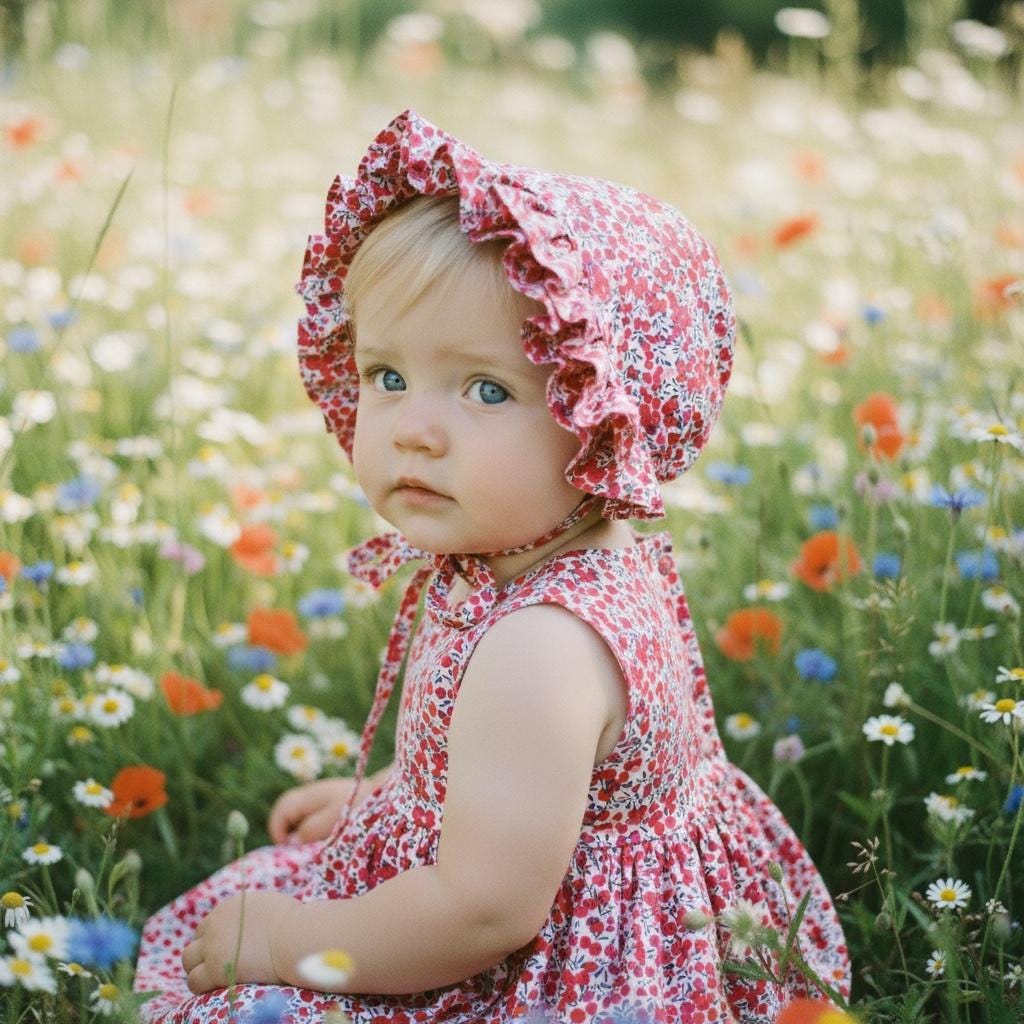 Liberty London Floral Baby Bonnet, Ruffle Brim, Cotton Tana Lawn