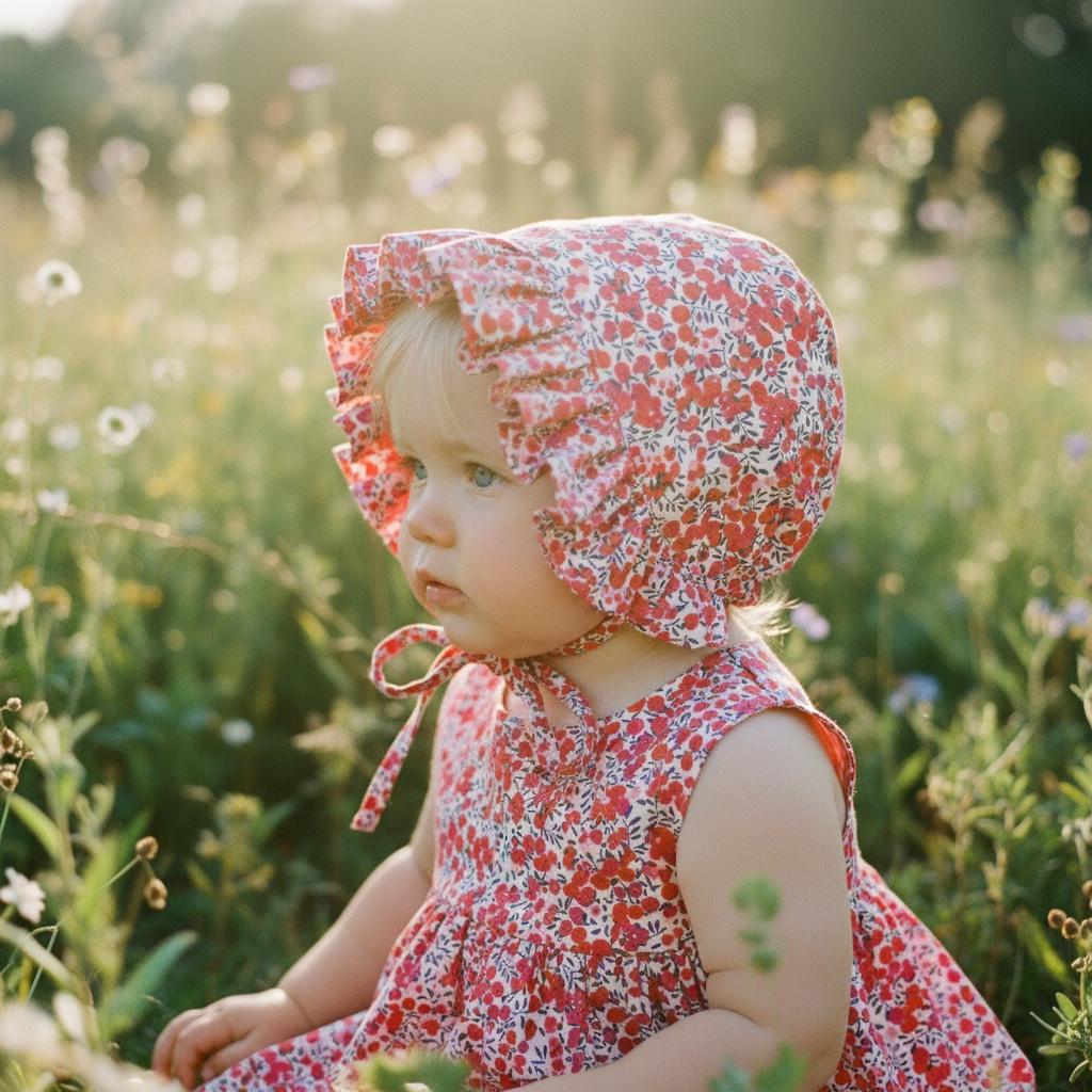 Liberty London Floral Baby Bonnet, Ruffle Brim, Cotton Tana Lawn