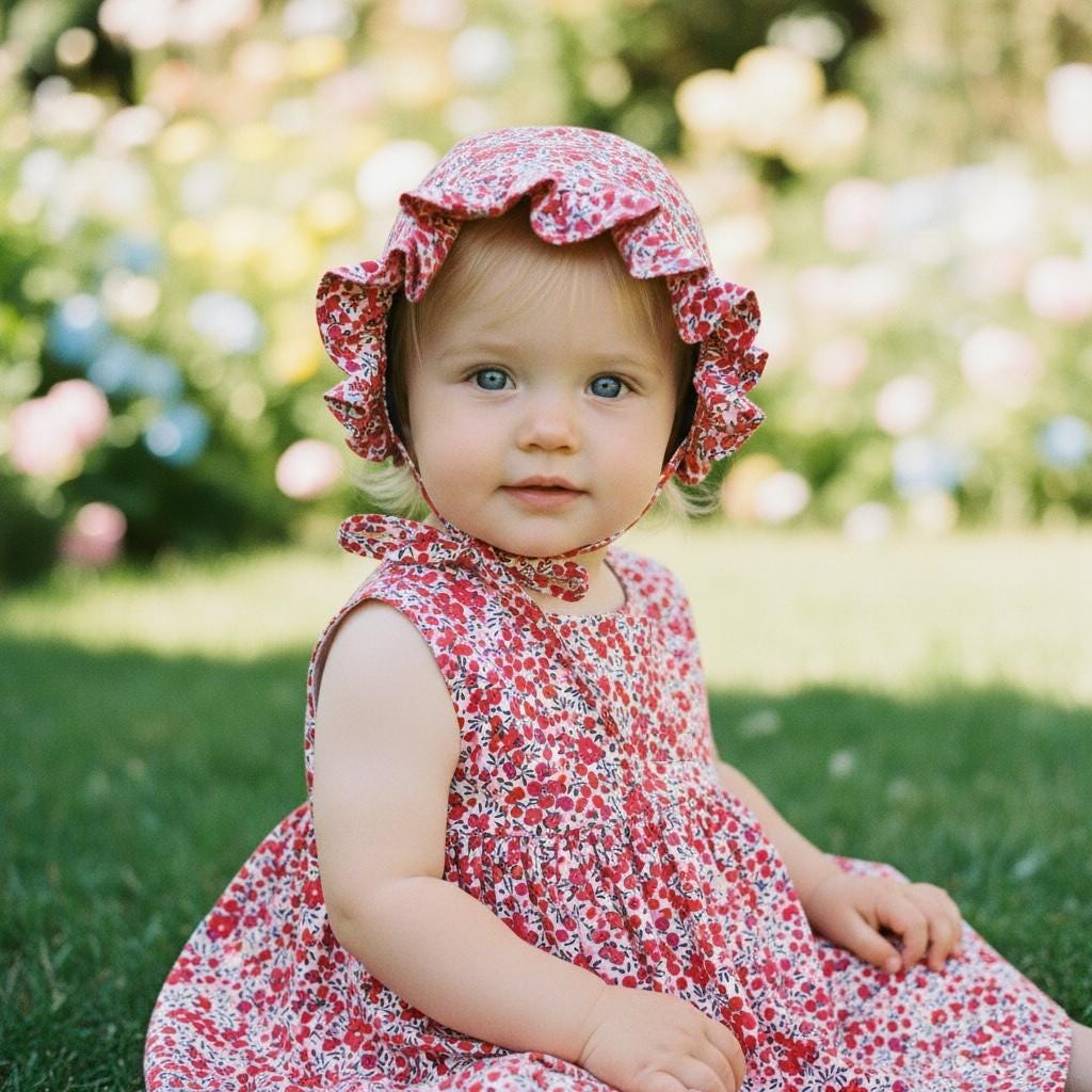 Liberty London Floral Baby Bonnet, Ruffle Brim, Cotton Tana Lawn