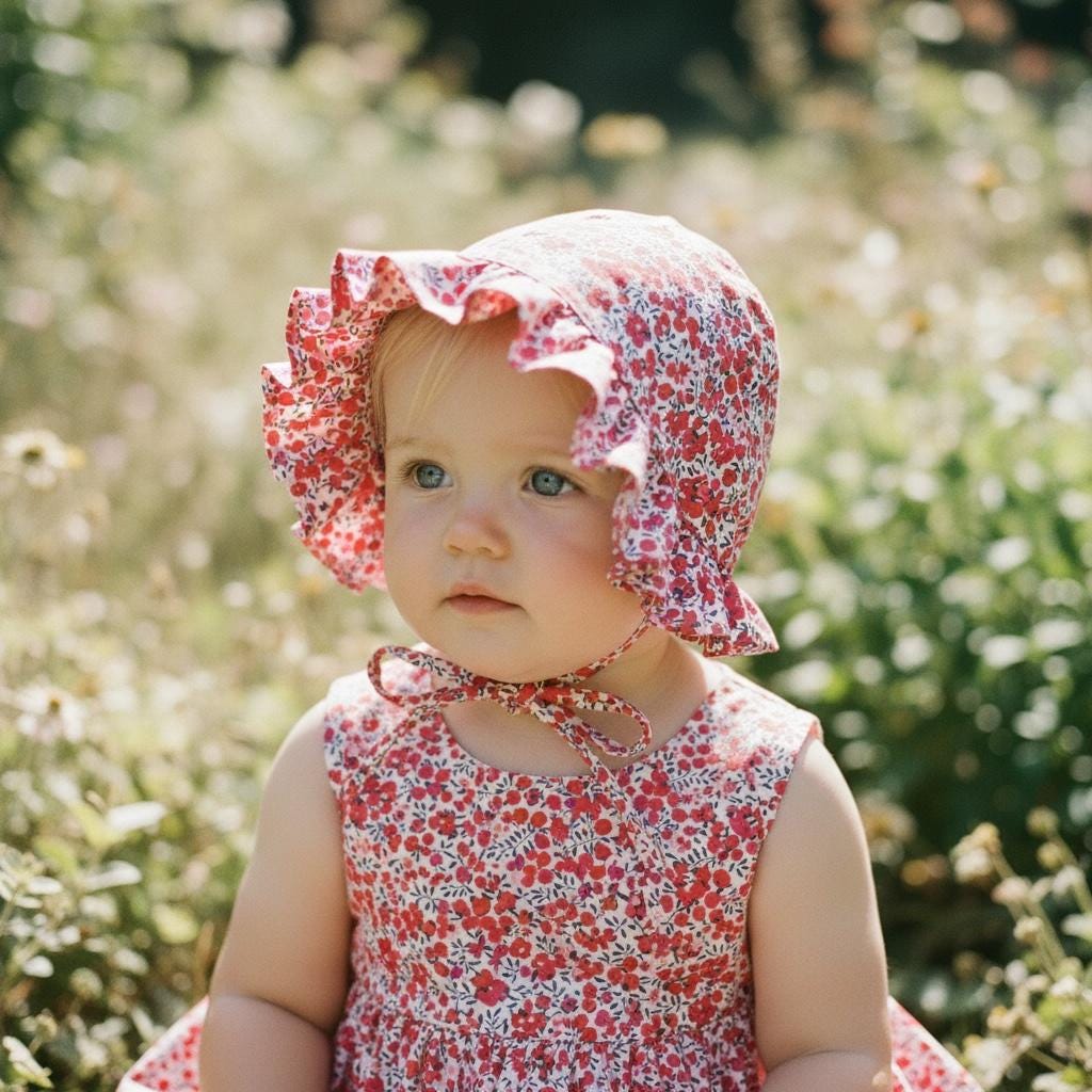 Liberty London Floral Baby Bonnet, Ruffle Brim, Cotton Tana Lawn