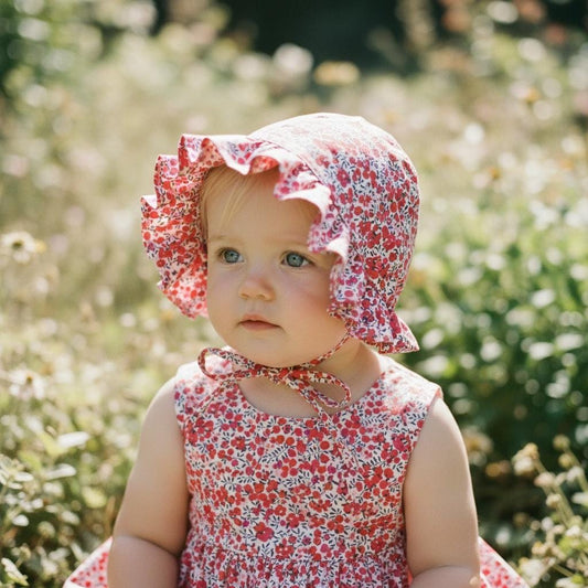 Liberty London Floral Baby Bonnet, Ruffle Brim, Cotton Tana Lawn