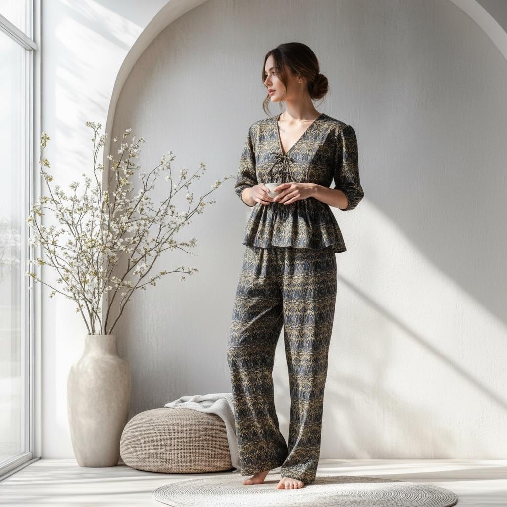 Liberty London Cotton Loungewear Set, Handmade Palazzo Pants & Blouse