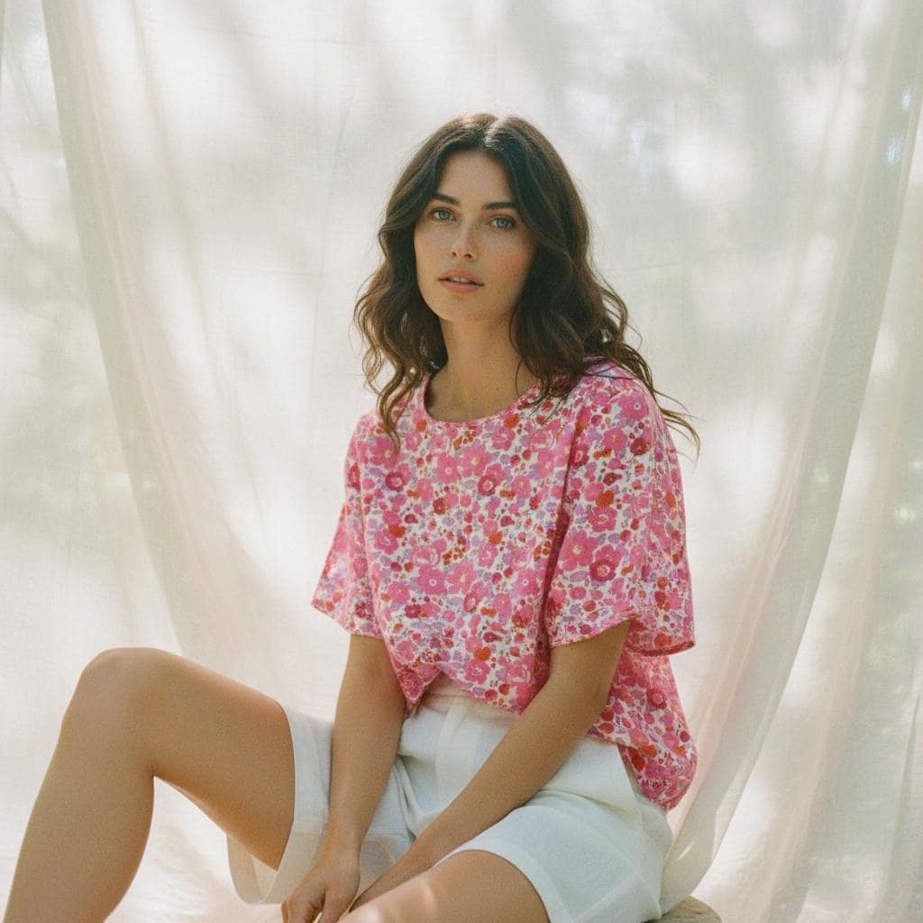 Liberty London Short Sleeves Crew Neck Peplum Blouse, Ditsy Floral Print Top, Handmade Clothing