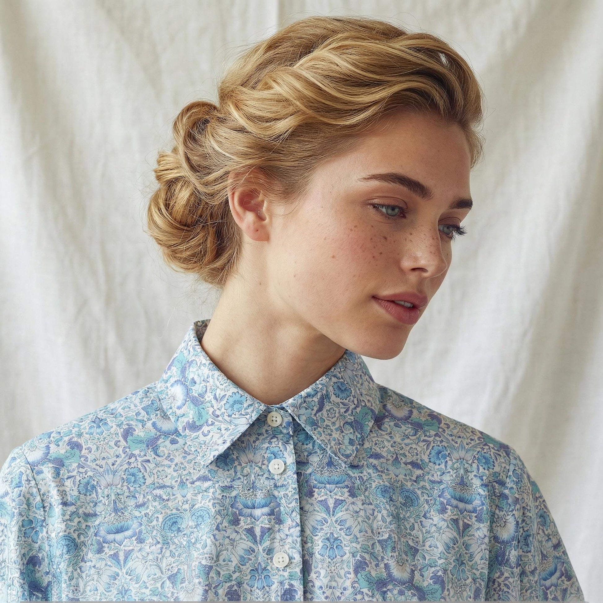 Liberty London Midi Shirt Dress, Kimono Half Sleeves Gown, Handmade Botanical Floral Print Dress