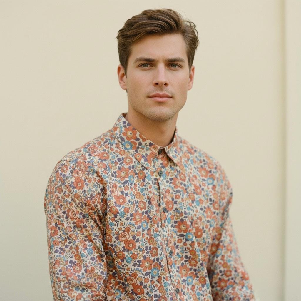 Liberty London Floral print Cotton Shirt, Men's Botanical Print Long Sleeve Button Up Chemise