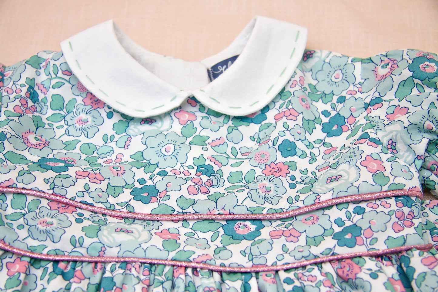 Liberty London Peter Pan Short Sleeves Dress, Heirloom Wedding Flower Girl Gown, Handmade Clothing