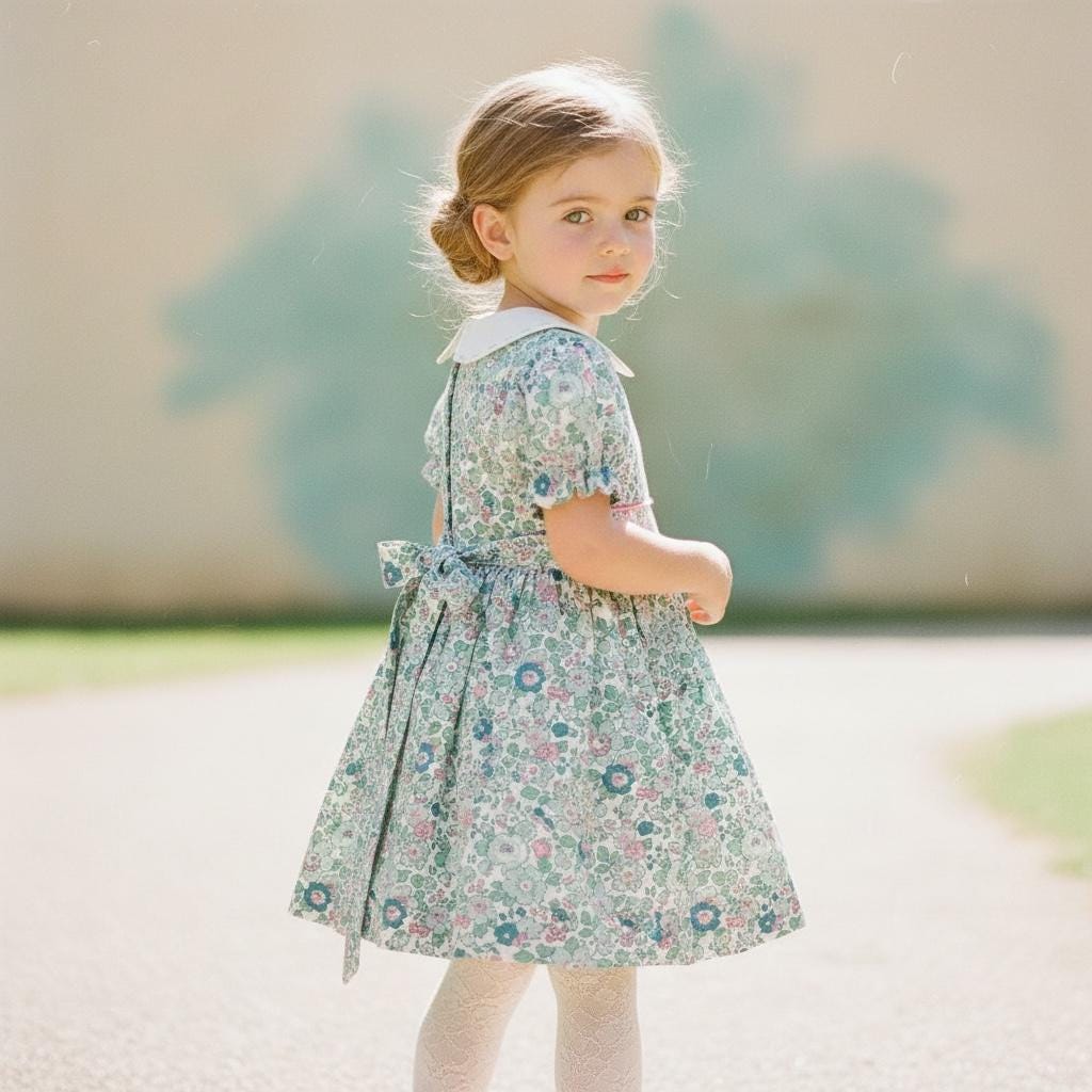 Liberty London Peter Pan Short Sleeves Dress, Heirloom Wedding Flower Girl Gown, Handmade Clothing