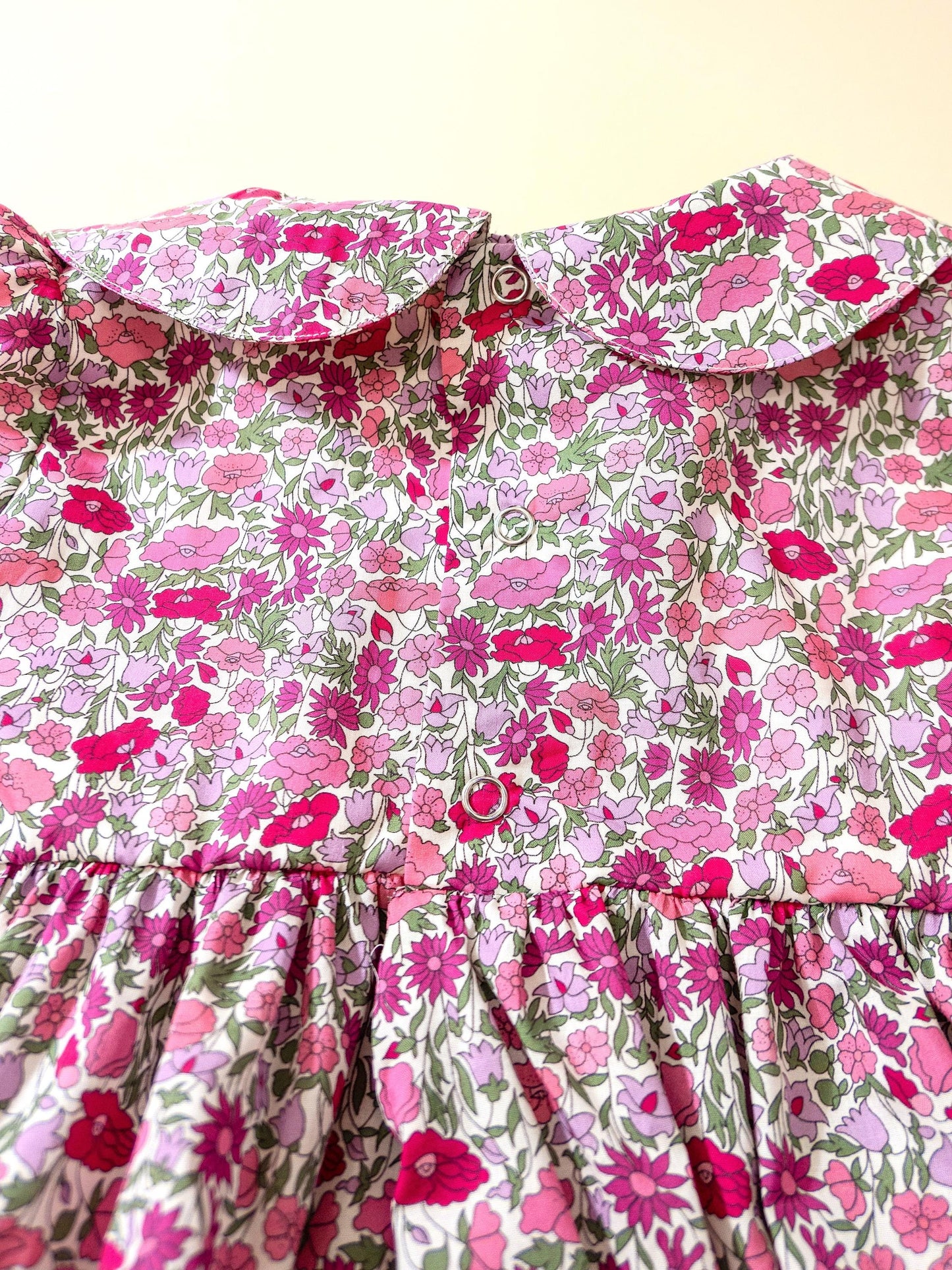 Liberty London Long Sleeves Peter Pan Collar Bubble Romper, Cotton Ditsy Floral Print Playsuit
