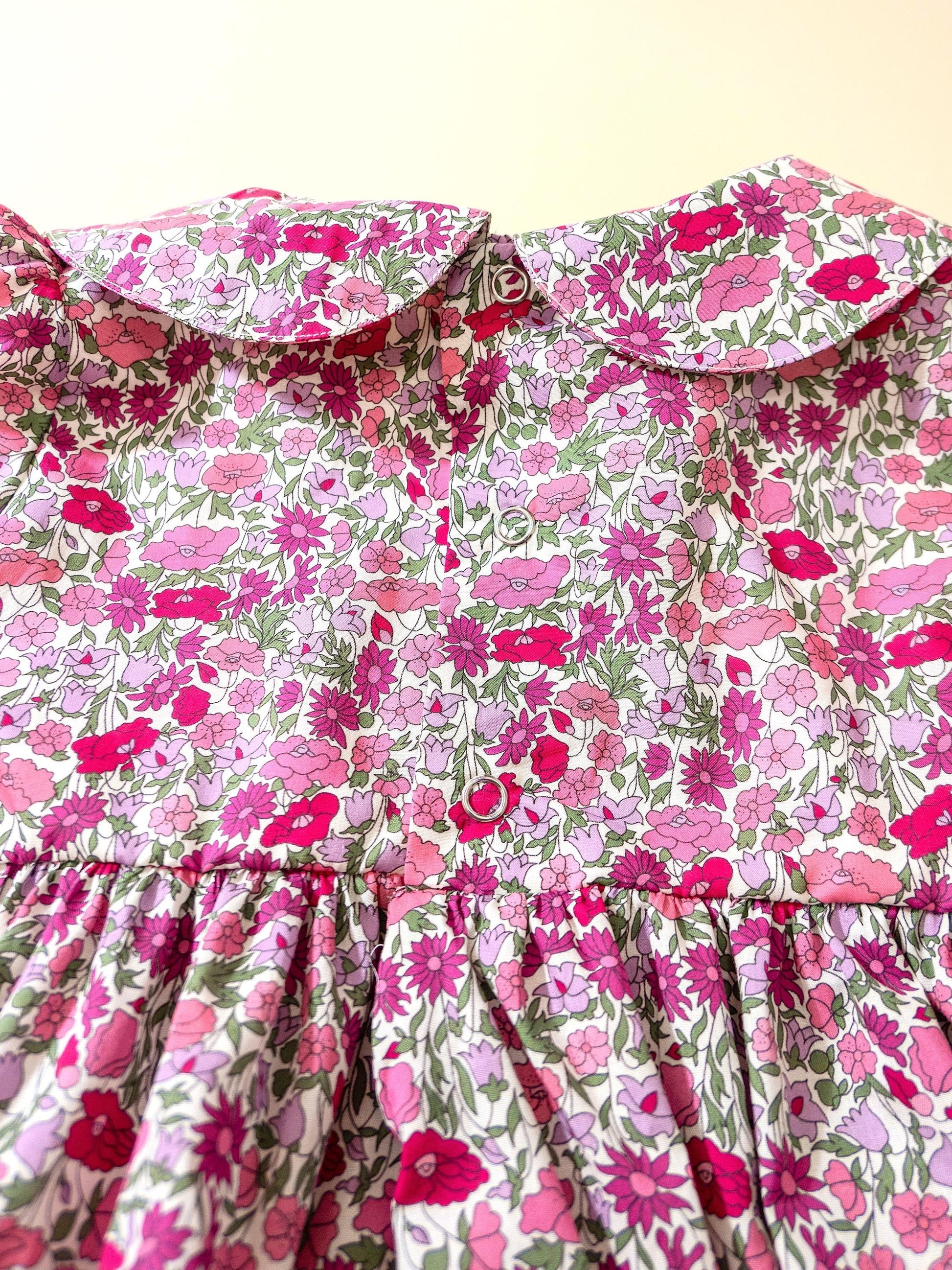 Liberty London Long Sleeves Peter Pan Collar Bubble Romper, Cotton Ditsy Floral Print Playsuit