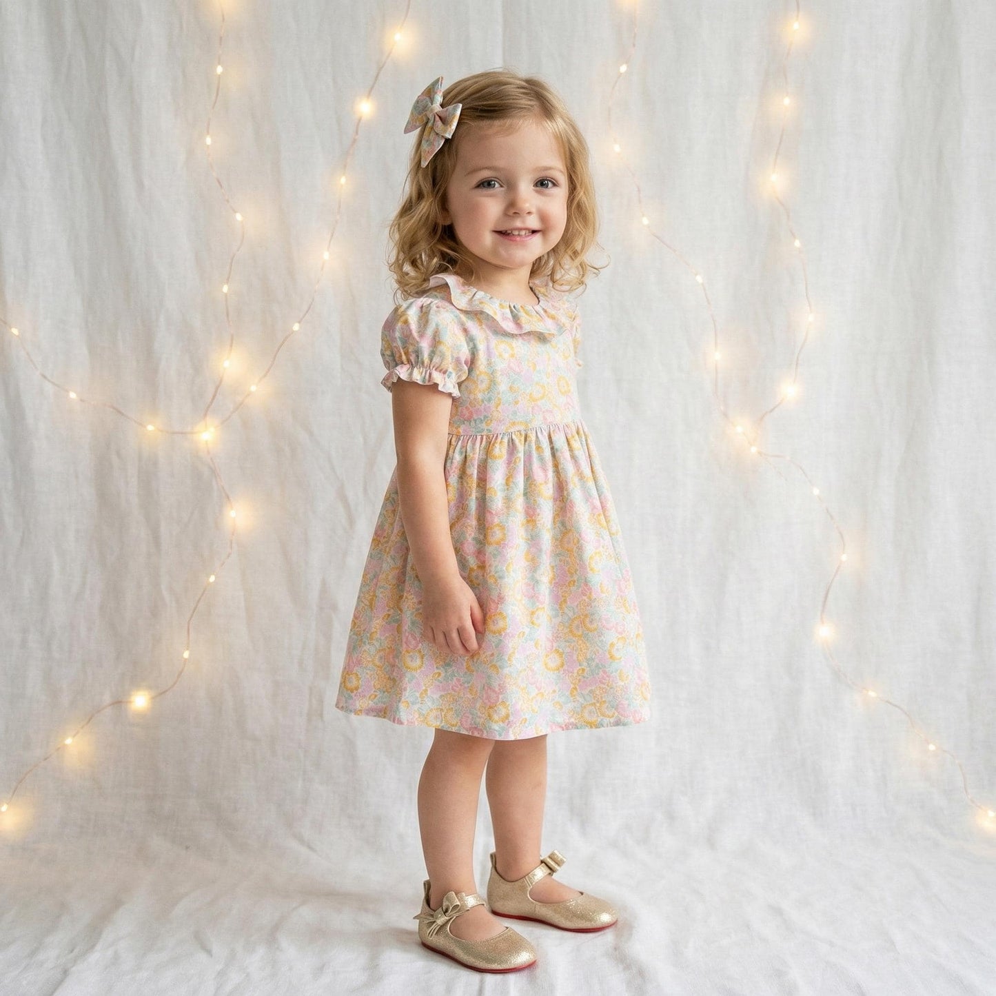 Liberty London Handmade Special Occasion Dress, Short-sleeved Collared Gown, Sustainable Handmade Eco-friendly Children Clothing