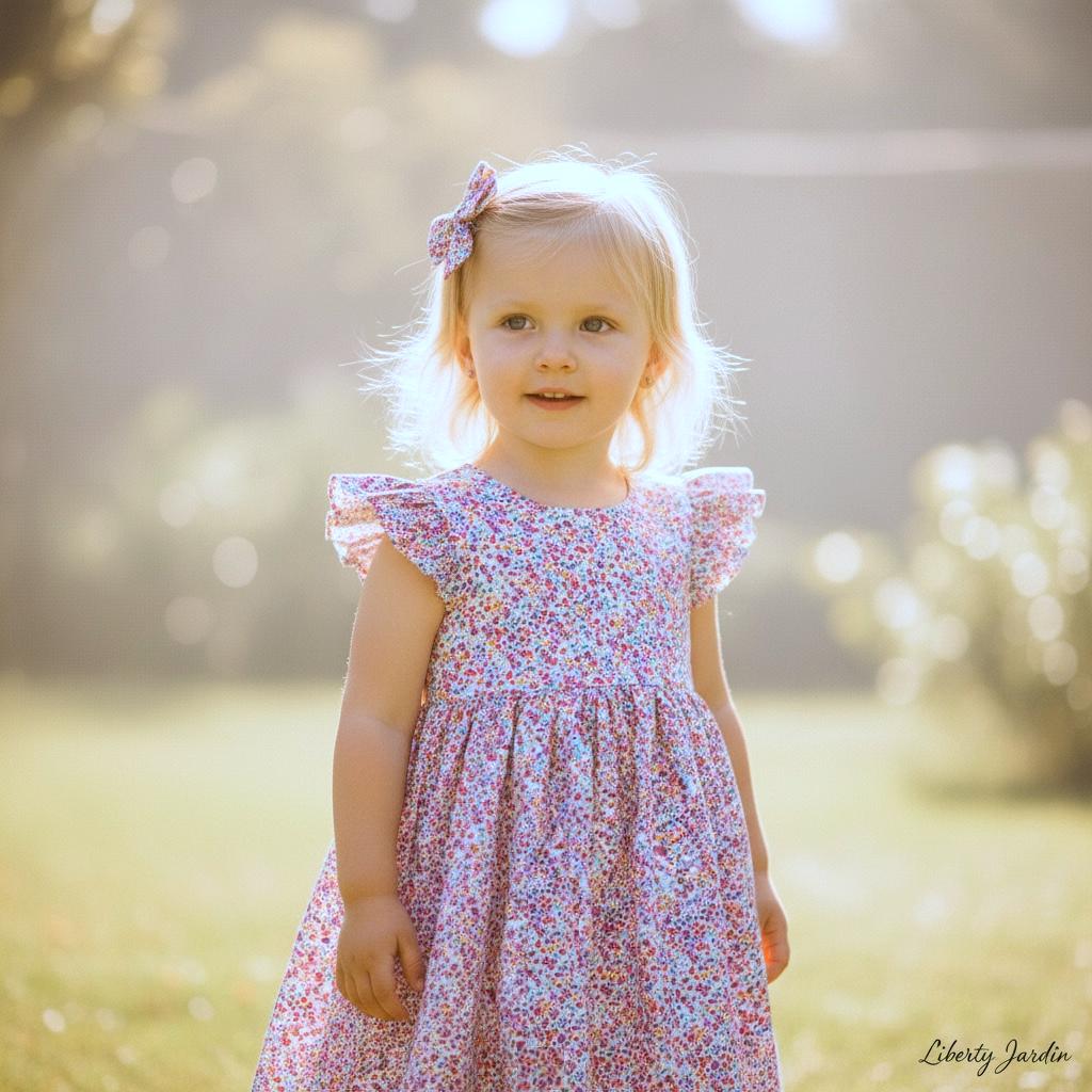 Liberty London Floral Print Sun Dress, Ruffle Handmade Cotton Tana Lawn Pink Purple Dress