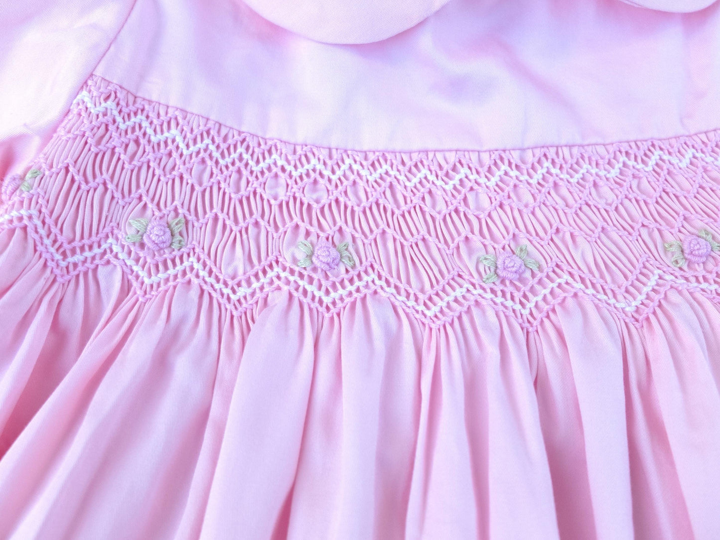 Vintage Style Pink Smocked Dress with Rose Embroidery 5Y 6Y