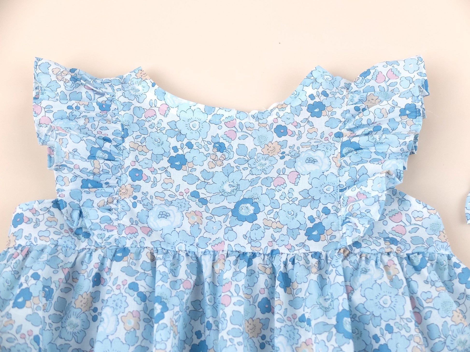 Liberty London Blue Bubble Playsuit Romper, Floral Print Cotton Tana Lawn Sleeveless Handmade Sunsuit
