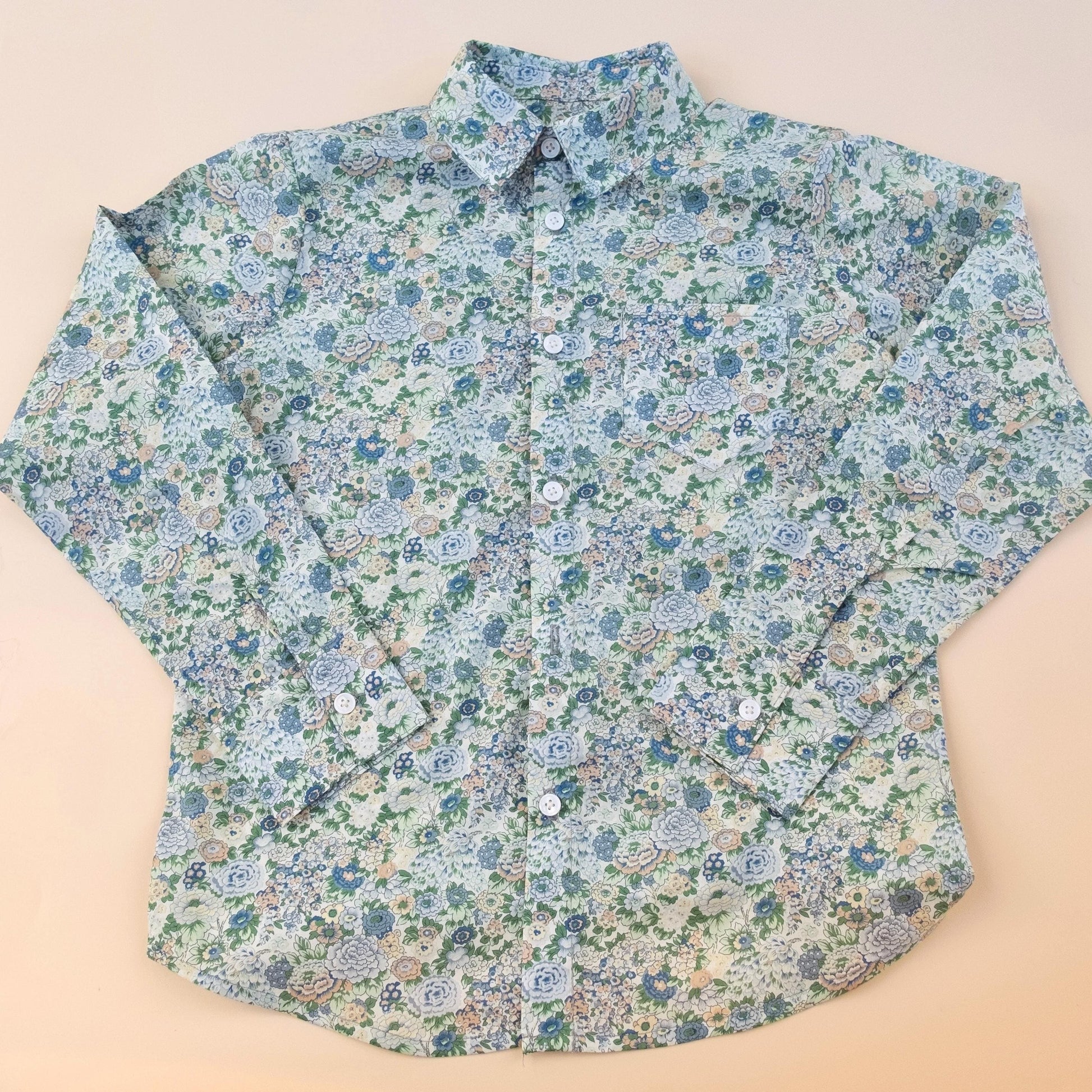 Liberty London Long-sleeved Button-up Chemise, Floral Print Cotton Shirt, Handmade Sustainable Clothing, Tailoring Top