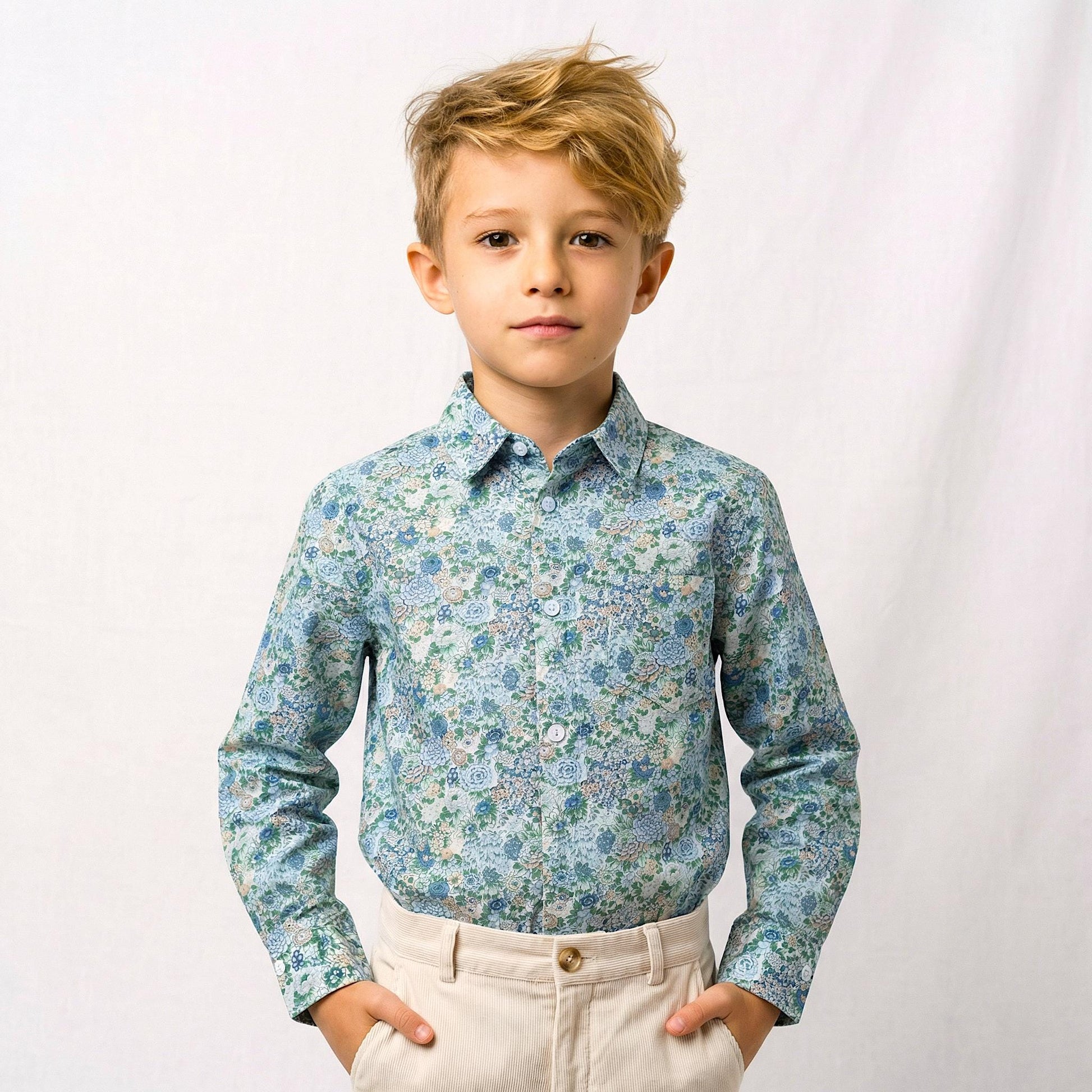 Liberty London Long-sleeved Button-up Chemise, Floral Print Cotton Shirt, Handmade Sustainable Clothing, Tailoring Top