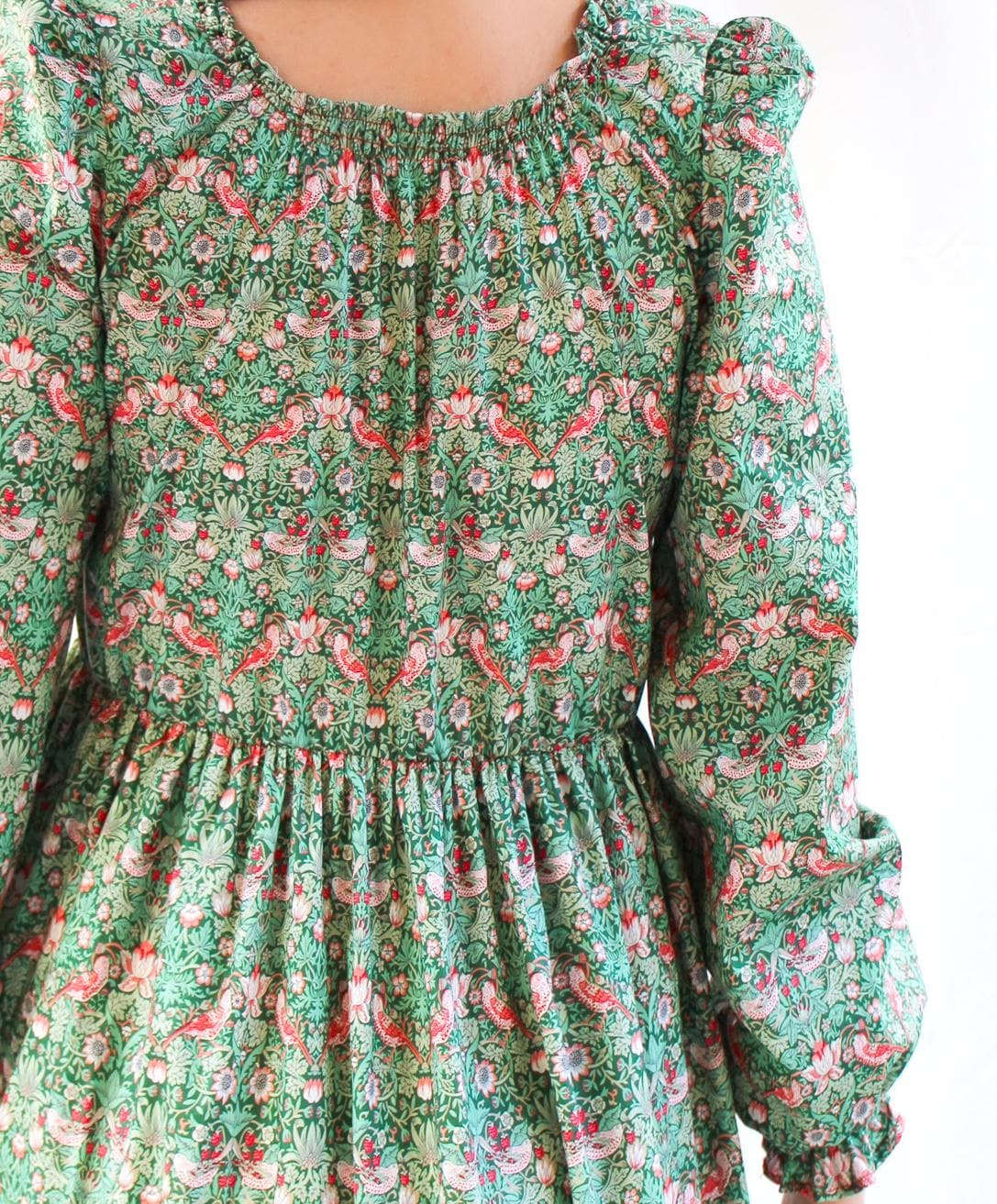 Renaissance Liberty Print Smock Dress: Botanical Ditsy Floral, Long Sleeve Midi Dress, Square Neck