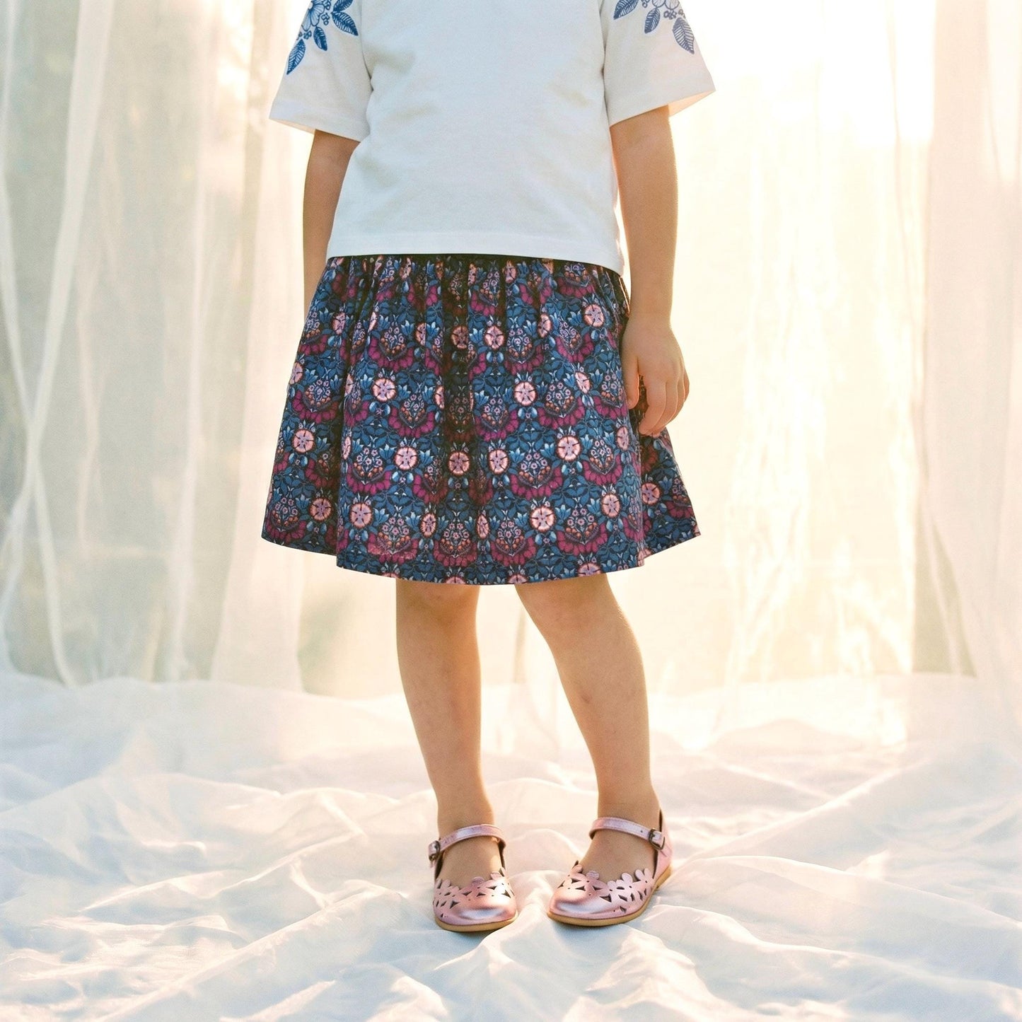 Liberty London Handmade Floral-Print Skirt, Botanical Sustainable Children Clothing, Eco-friendly Cotton Lawn Knee-length Skirt