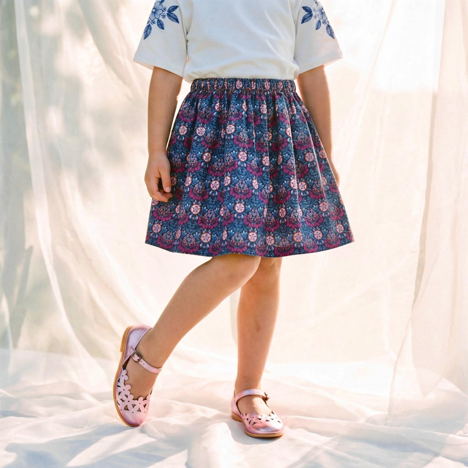 Liberty London Handmade Floral-Print Skirt, Botanical Sustainable Children Clothing, Eco-friendly Cotton Lawn Knee-length Skirt