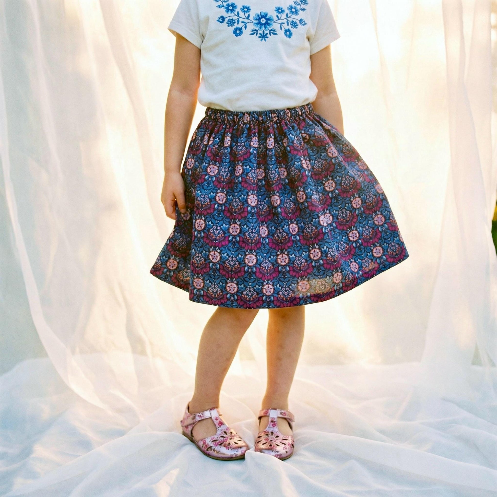 Liberty London Handmade Floral-Print Skirt, Botanical Sustainable Children Clothing, Eco-friendly Cotton Lawn Knee-length Skirt