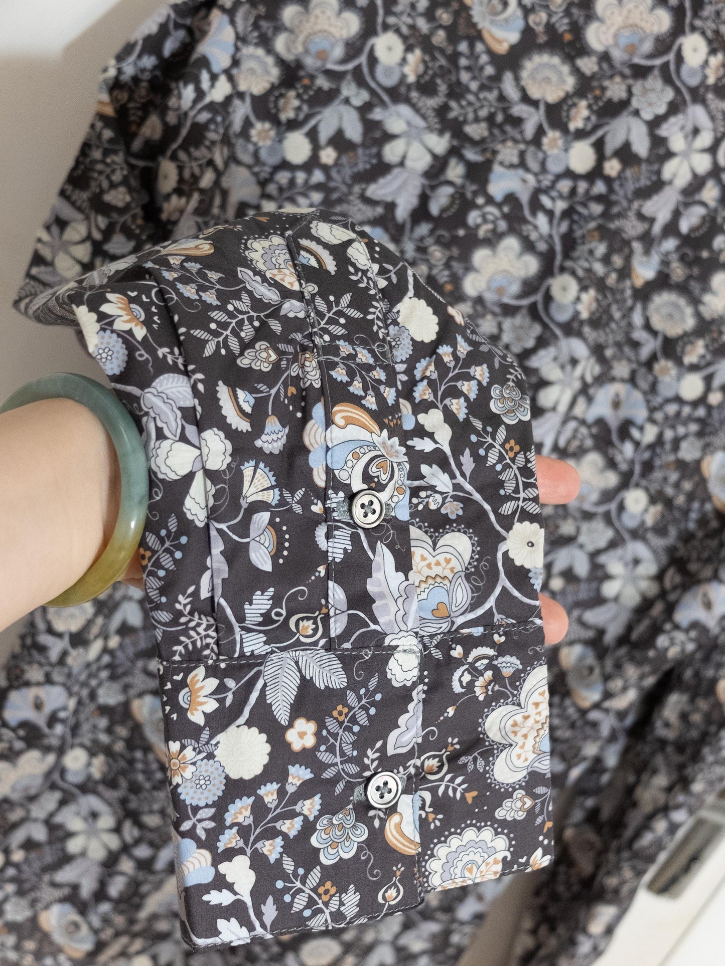 Liberty London Button Up Long Sleeves Dress Shirt, Slim Fit Handmade Floral Print Chemise