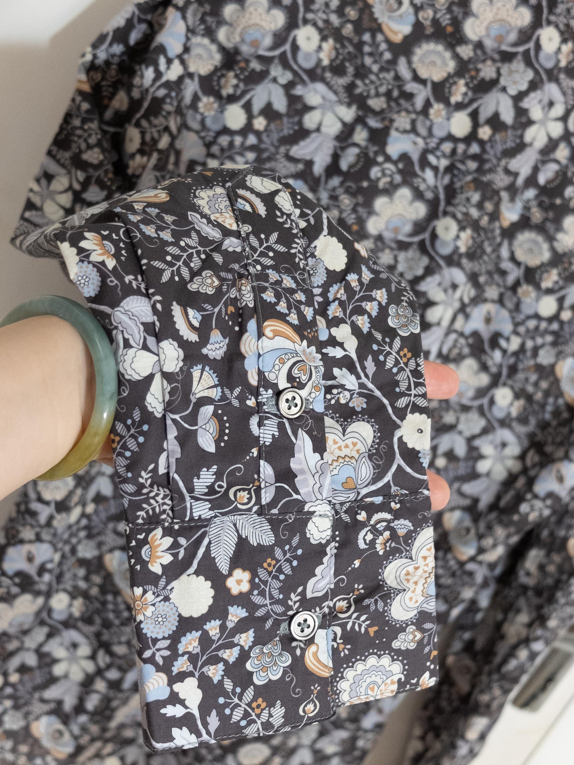 Liberty London Button Up Long Sleeves Dress Shirt, Slim Fit Handmade Floral Print Chemise