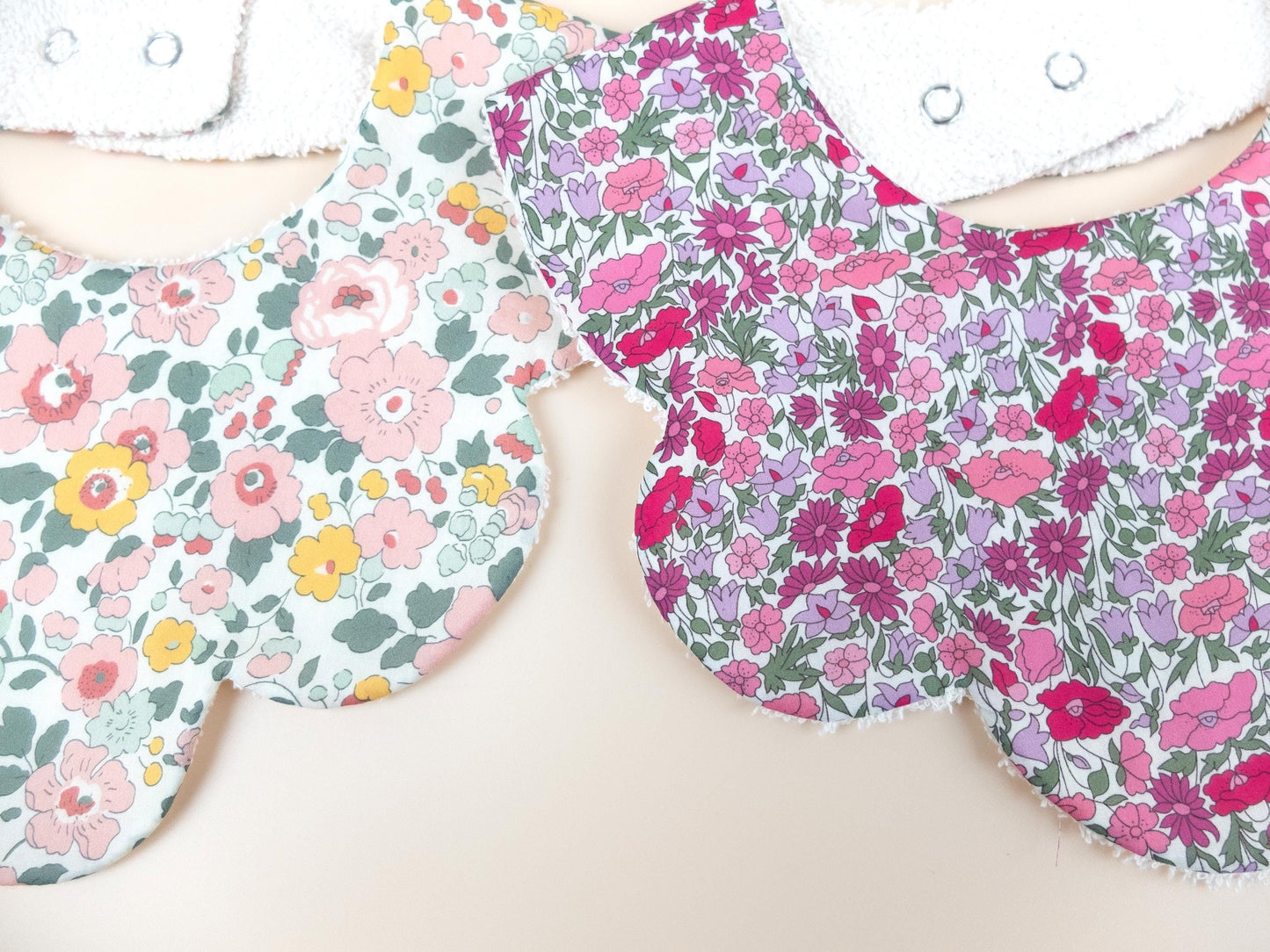 Liberty London Floral Print Bib Set, Pink Beige Disty Handmade Drool Catcher, Burping Cloth