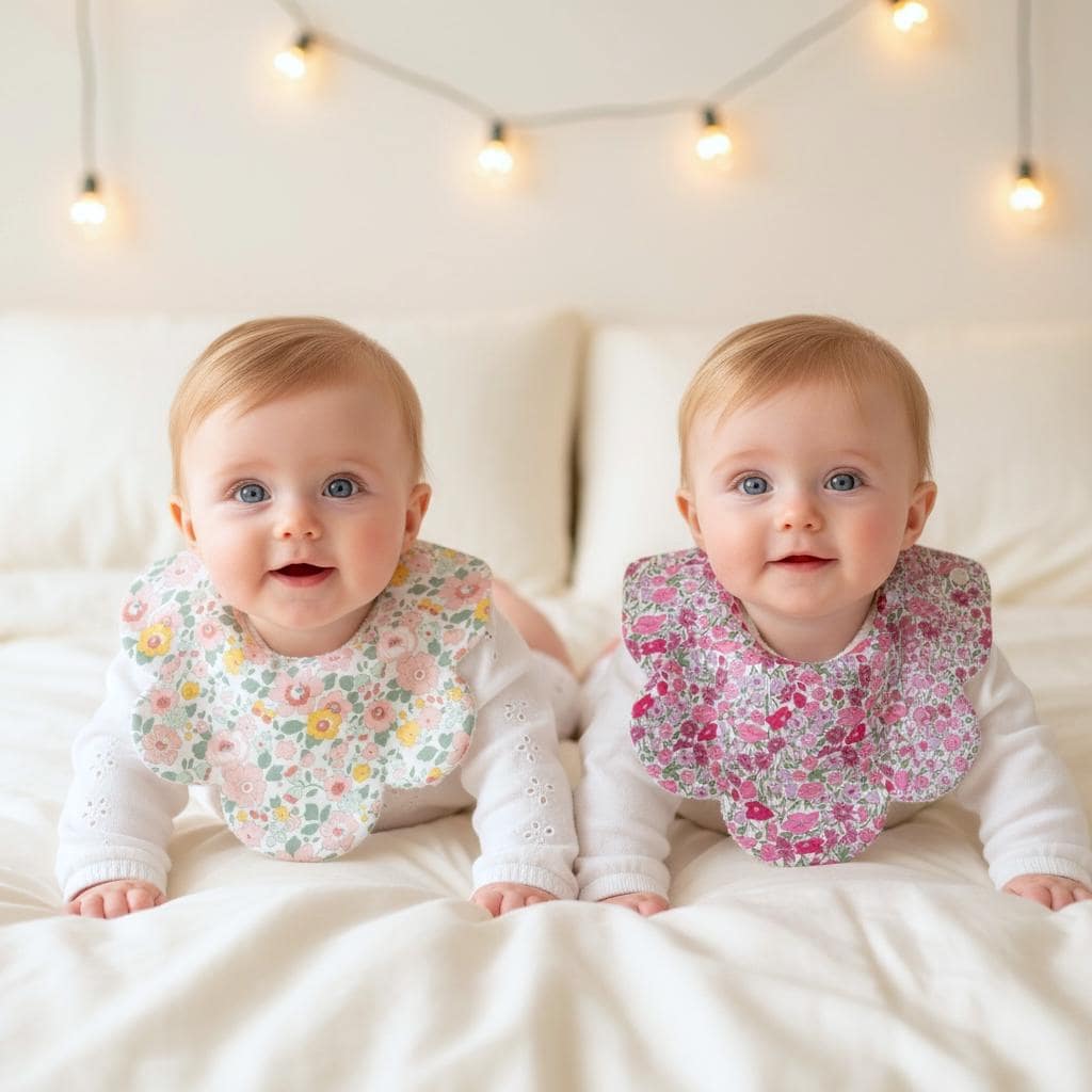 Liberty London Floral Print Bib Set, Pink Beige Disty Handmade Drool Catcher, Burping Cloth