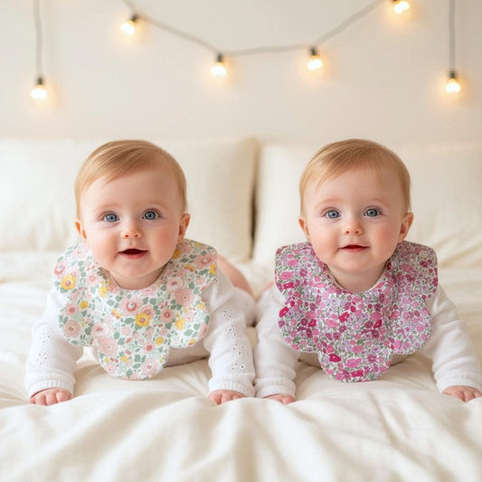 Liberty London Floral Print Bib Set, Pink Beige Disty Handmade Drool Catcher, Burping Cloth