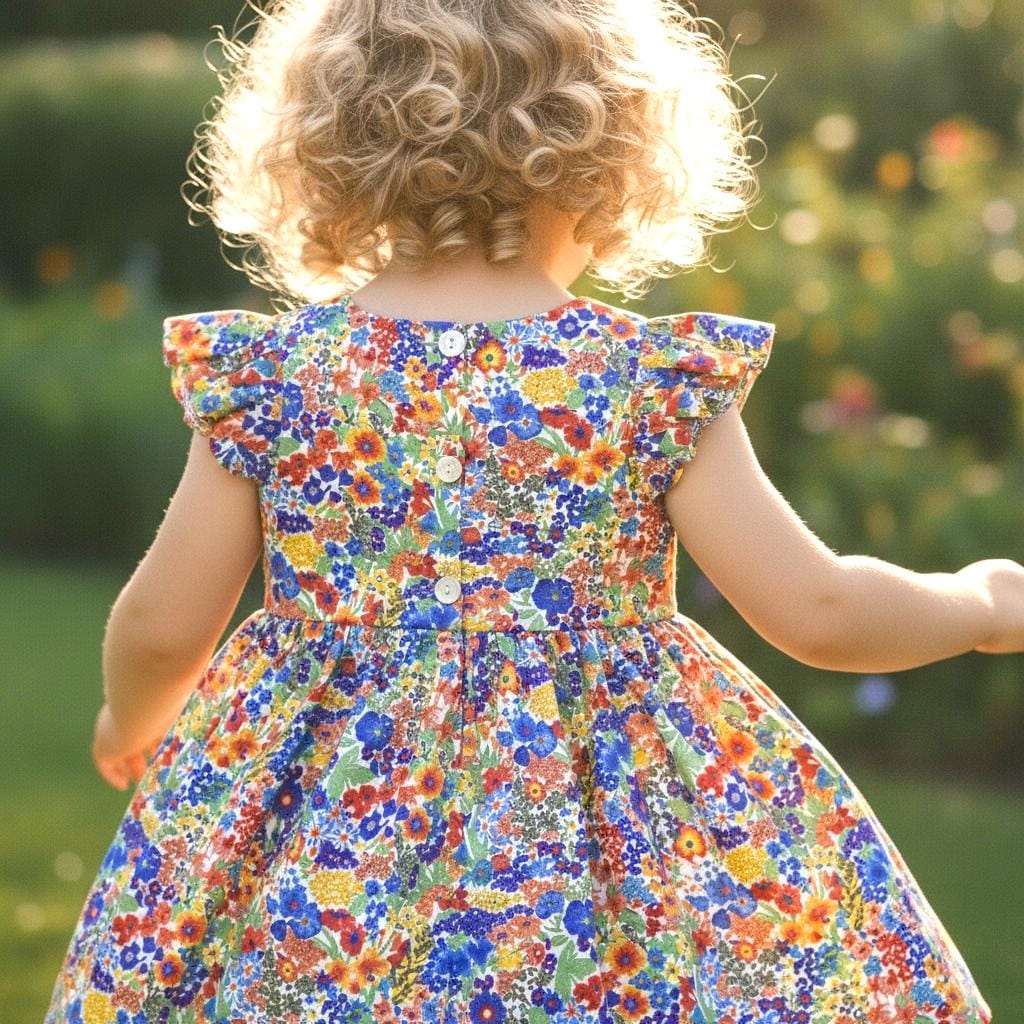 Liberty London Flutter Sleeveless Sun Dress, Rainbow Floral Print Handmade Cotton Tana Lawn Clothing