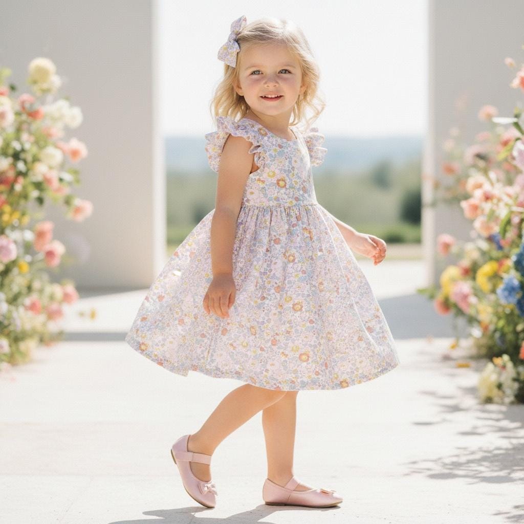 Liberty London Pastel Ruffle Sleeveless Sun Dress, Handmade Floral Print Cotton Tana Lawn Clothing