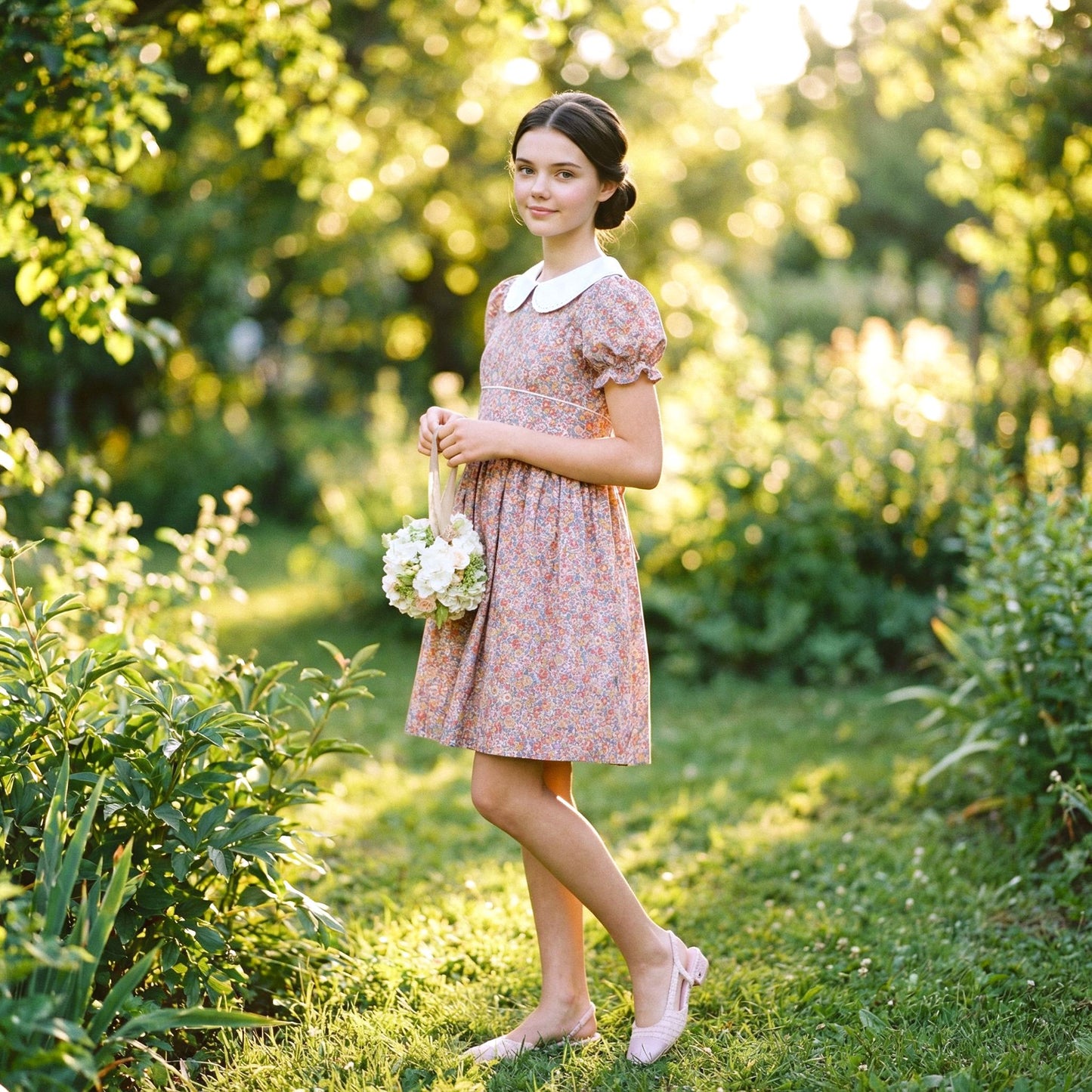 Liberty London Peter-Pan Collared Heirloom Dress, Wedding Flower Girl Gown, Slow-fashioned Sustainable Handmade Clothing