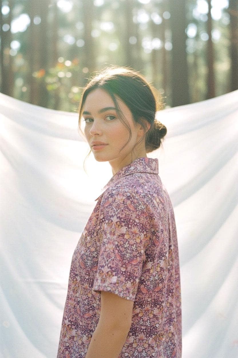 Liberty London Peter Pan Collar Short Sleeves Blouse, Handmade Purple Strawberry Thief Print Top