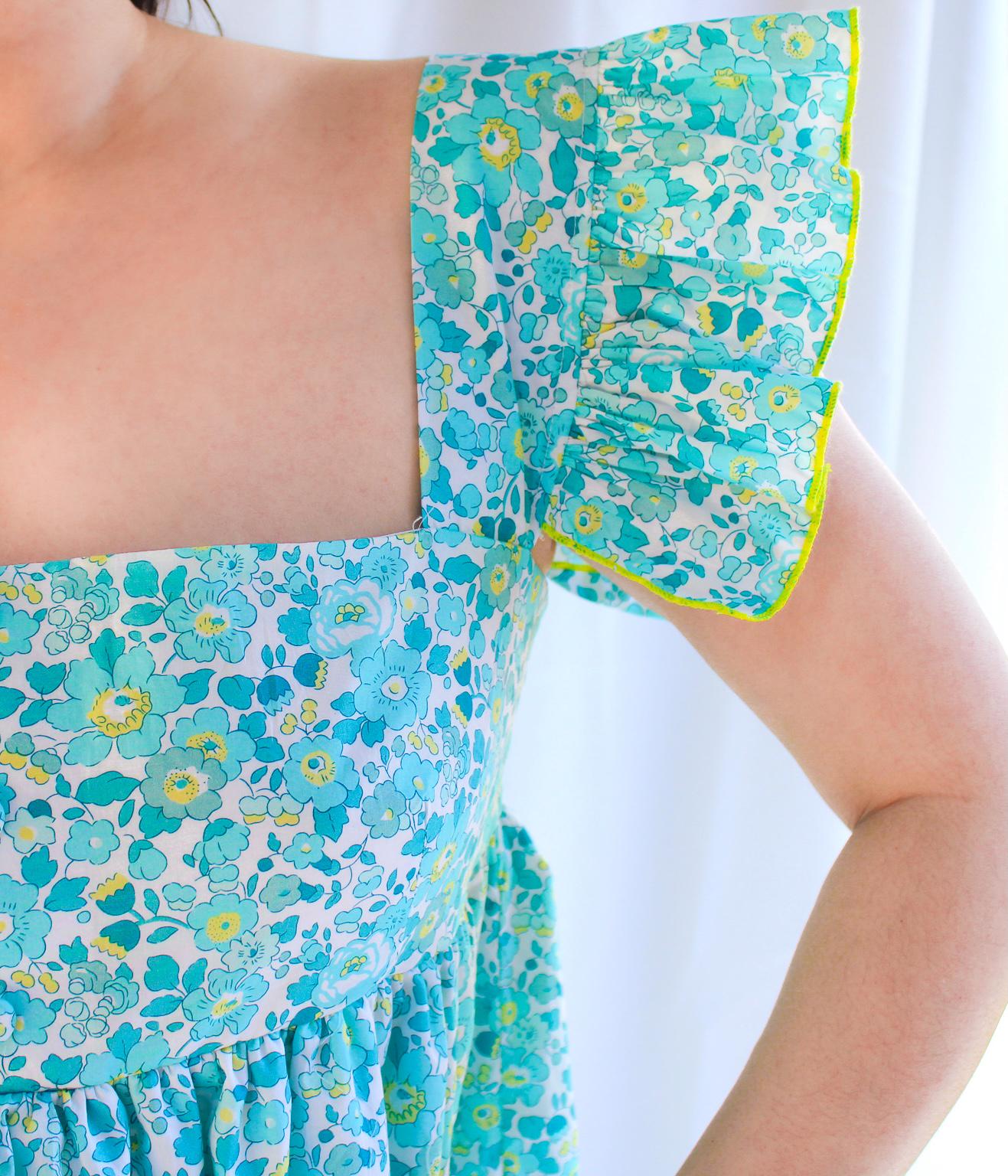 Boho V Neck Liberty Print Dress Long Sleeve: Ditsy Botanical Floral, Tiered Midi Dress