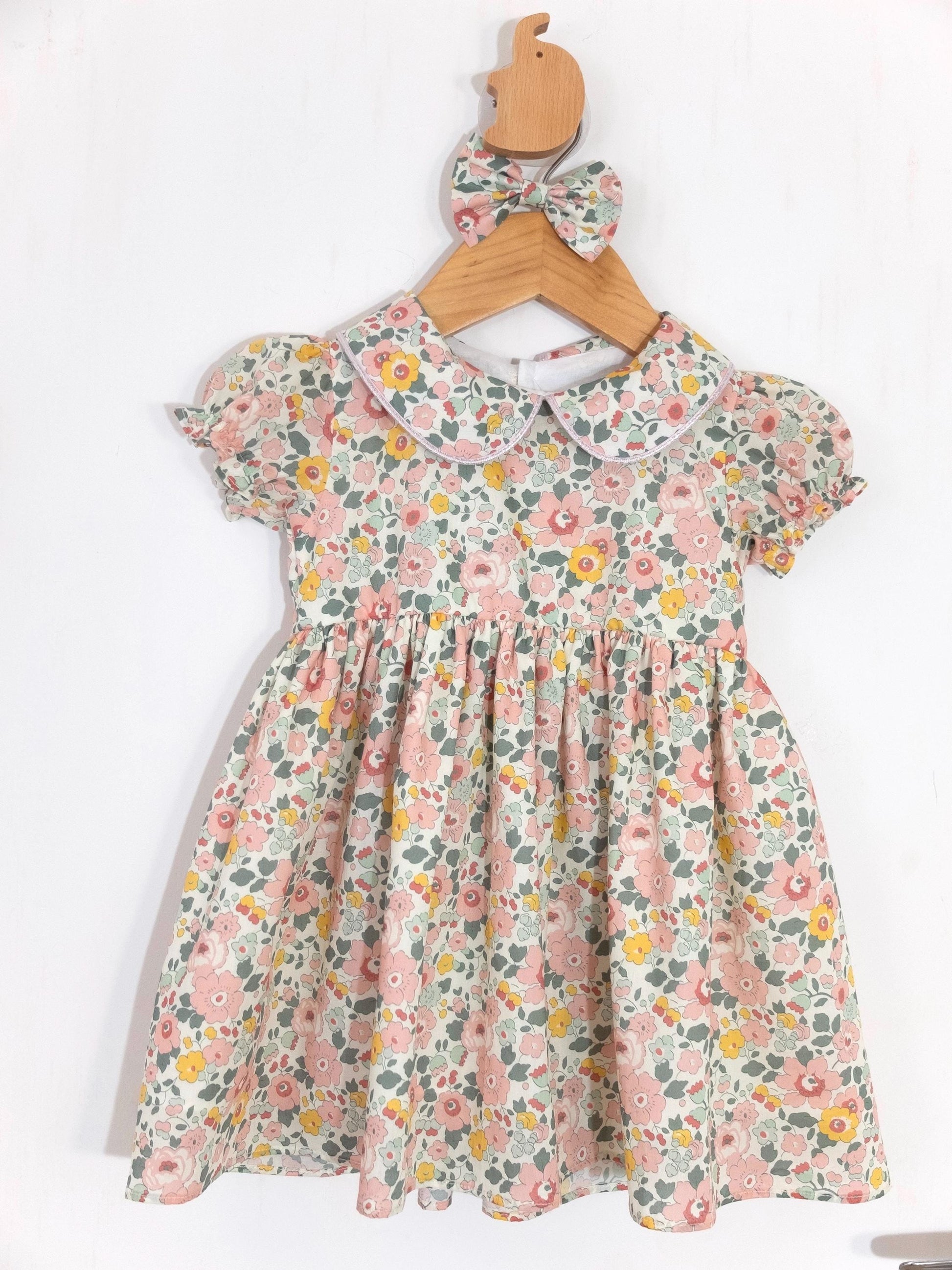 Pierrot Collar Liberty Print Long Sleeve Girl Dress: Ruffle Collar, Pretty Ditsy Flower