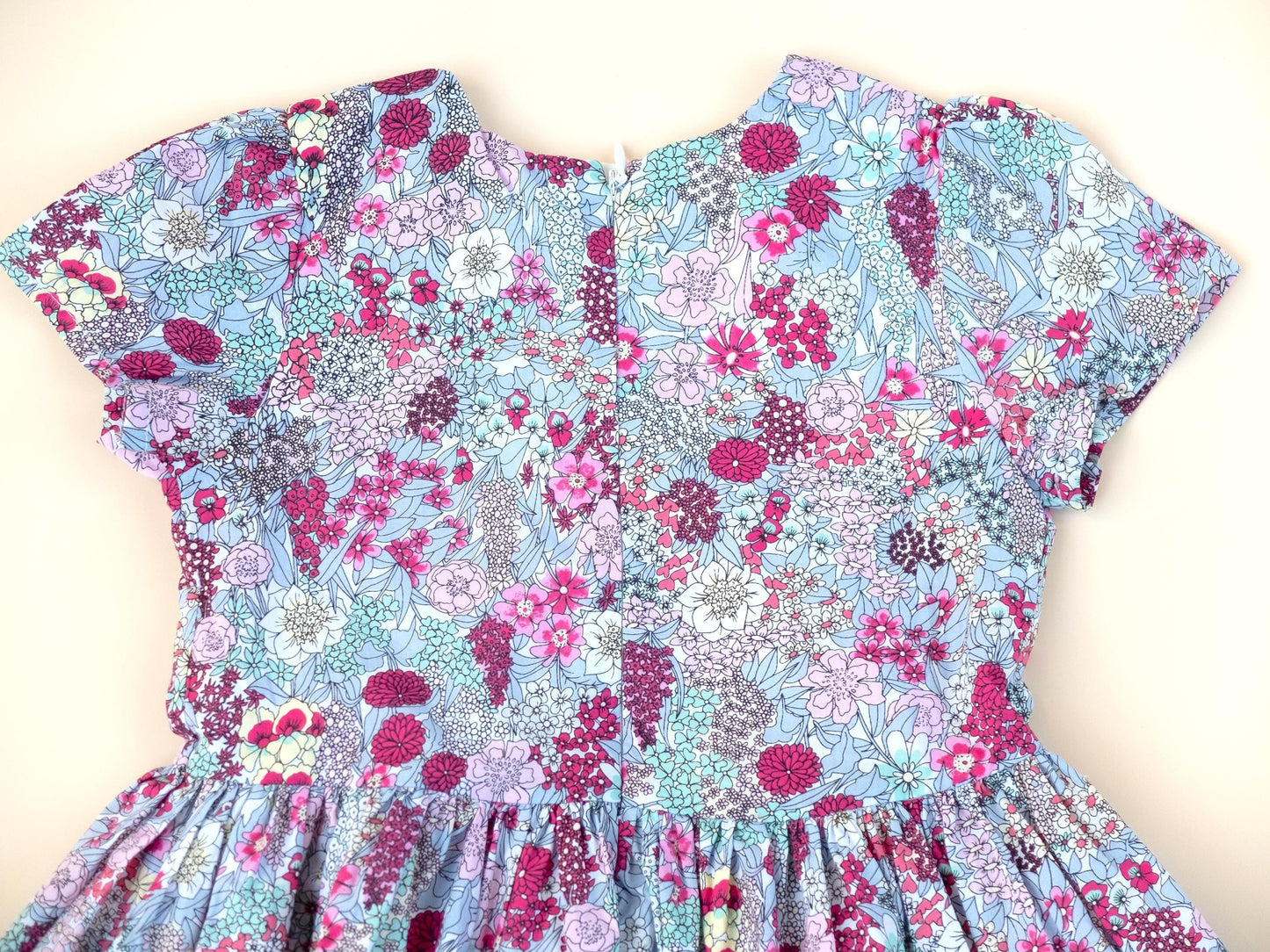 Liberty London Pink Grey Short Sleeve Sun Dress, Handmade Ditsy Cotton Floral Print Clothing