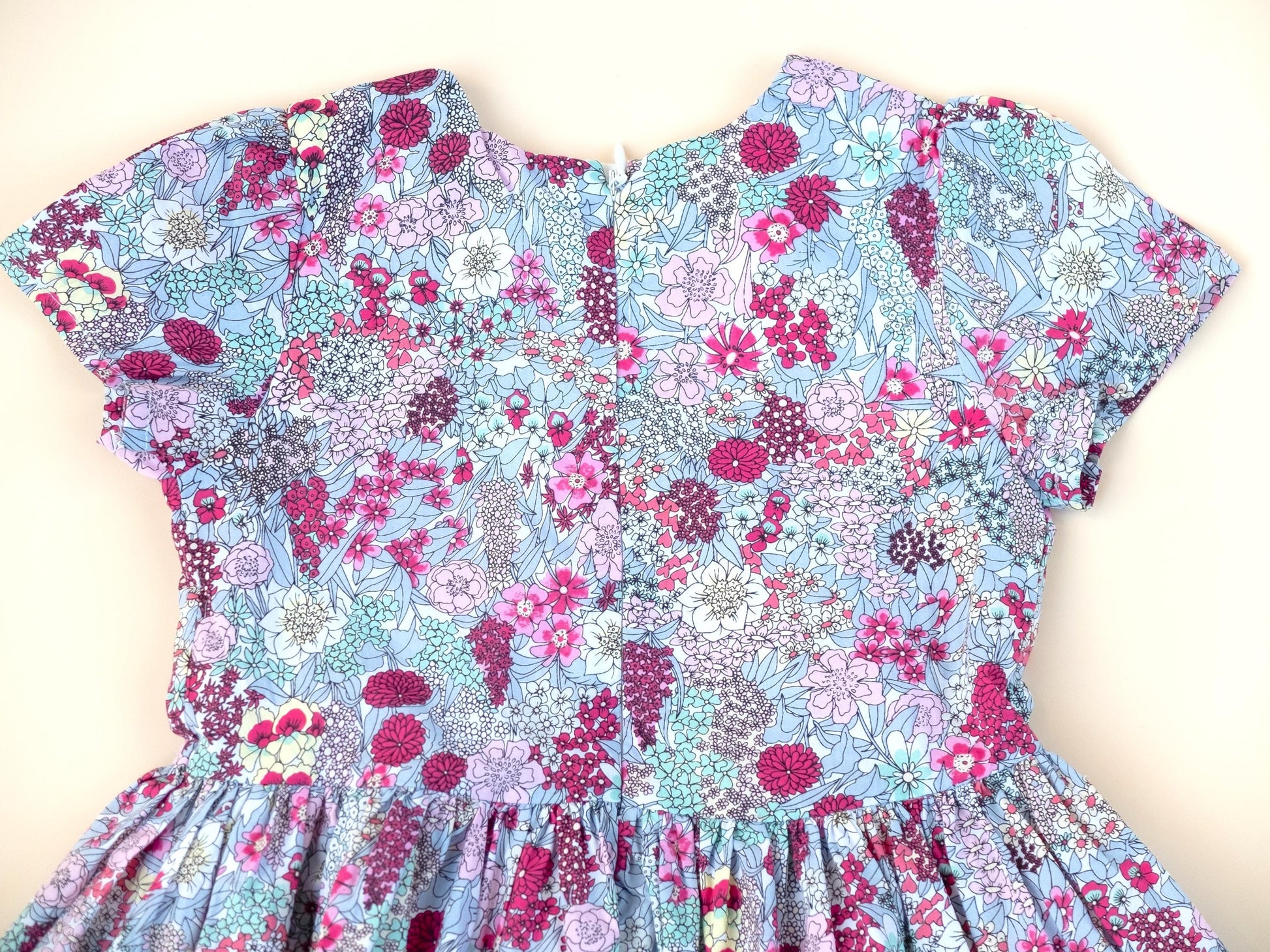 Liberty London Pink Grey Short Sleeve Sun Dress, Handmade Ditsy Cotton Floral Print Clothing