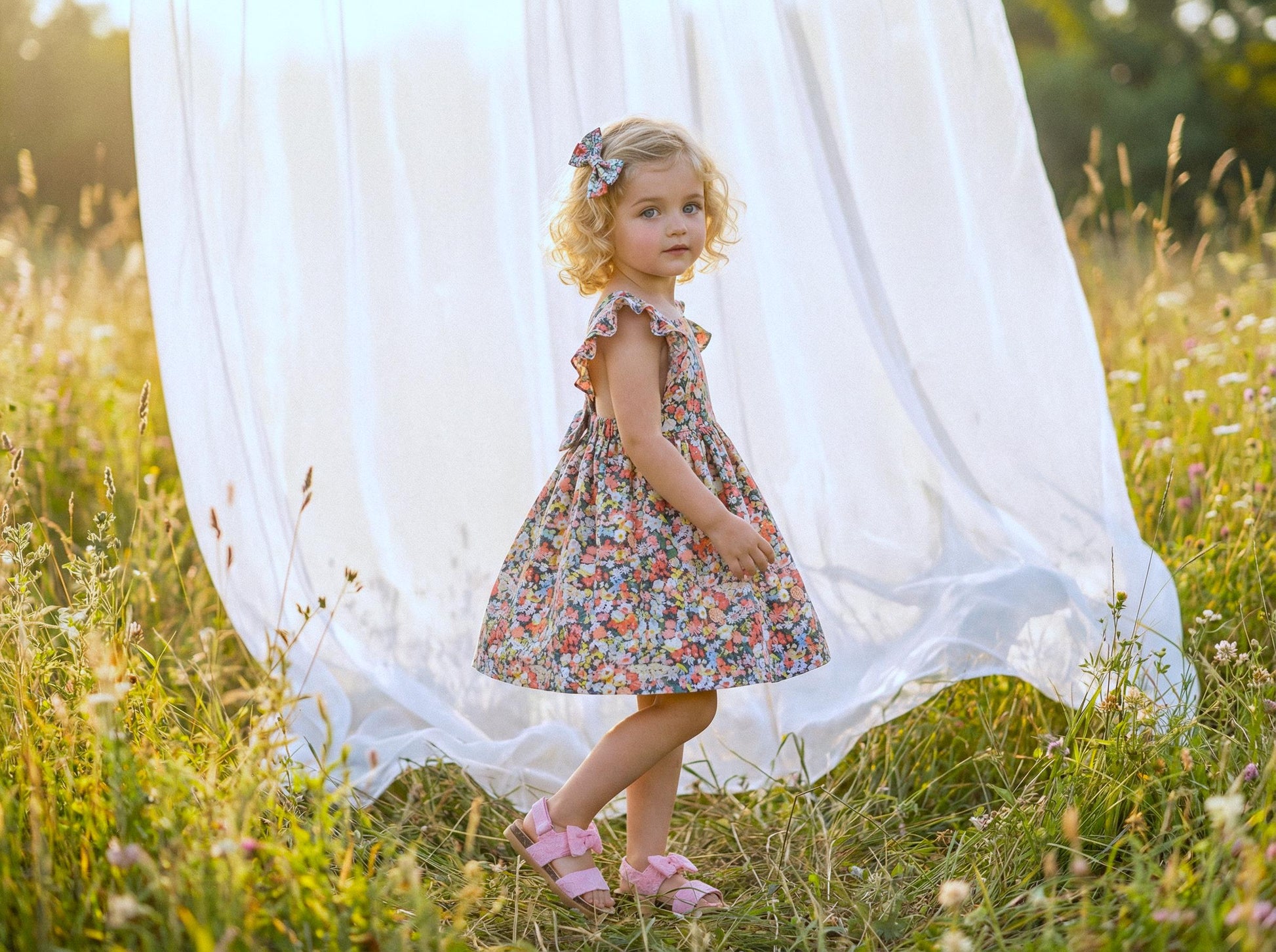 Pinafore Liberty London Sun Dress, Handmade Children-wear, Multicolour Botanical Floral-Print Dress, Sustainable Eco-friendly Clothing