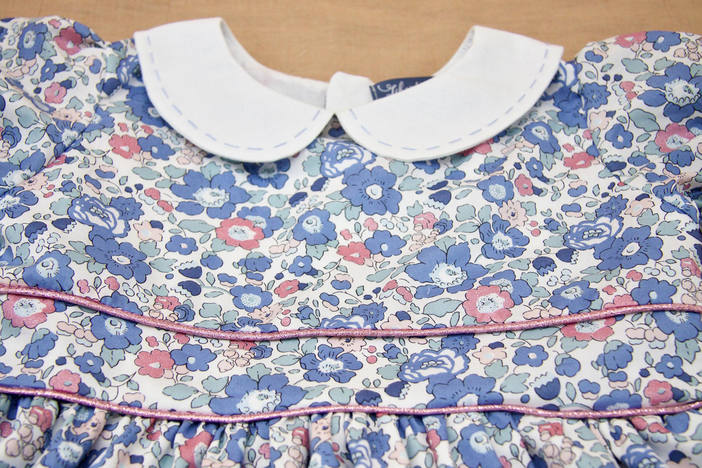 Long Sleeve Liberty London Girl's Dress: Ruffle Victorian Collar, Ditsy Floral Cotton