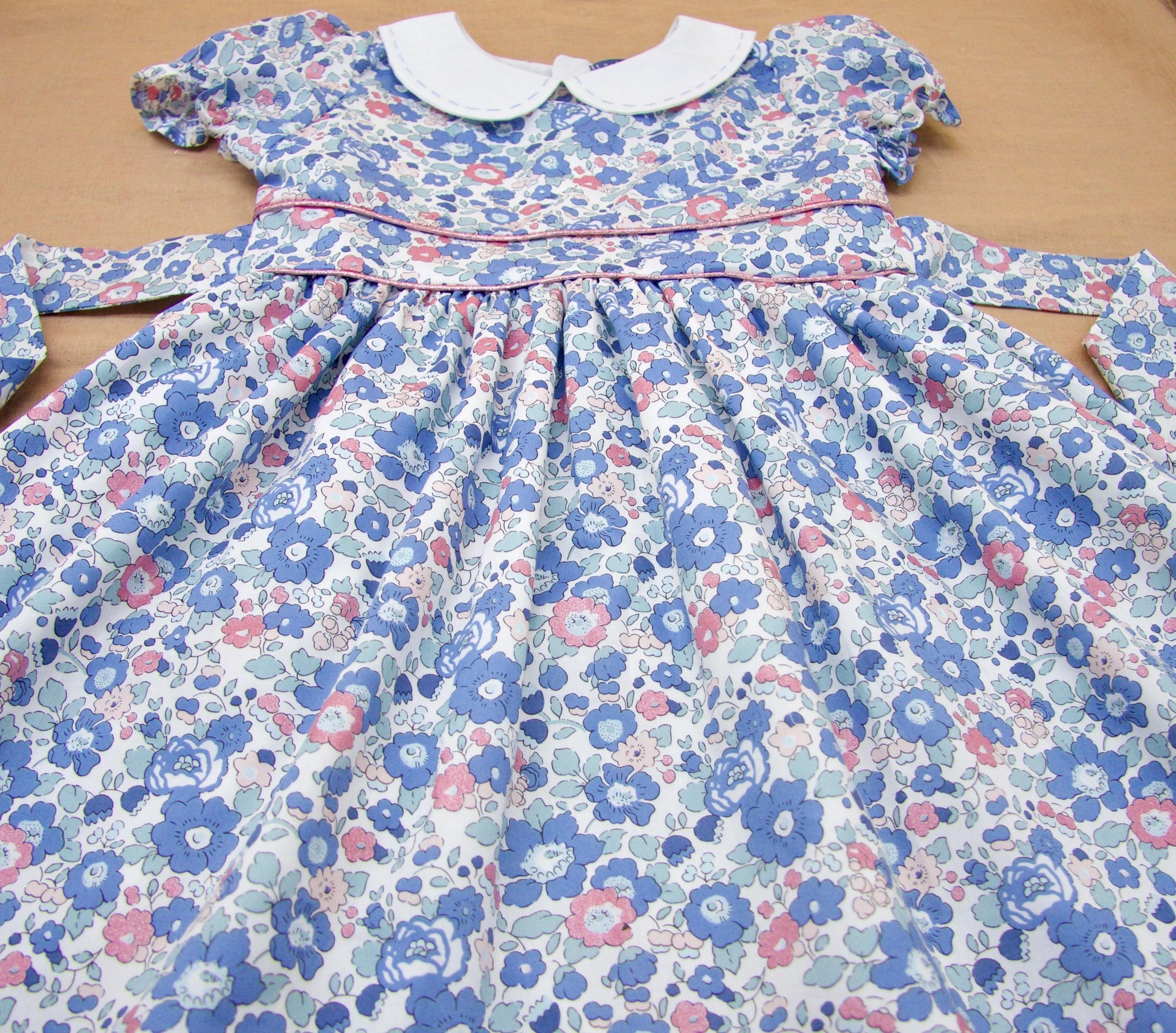 Long Sleeve Liberty London Girl's Dress: Ruffle Victorian Collar, Ditsy Floral Cotton