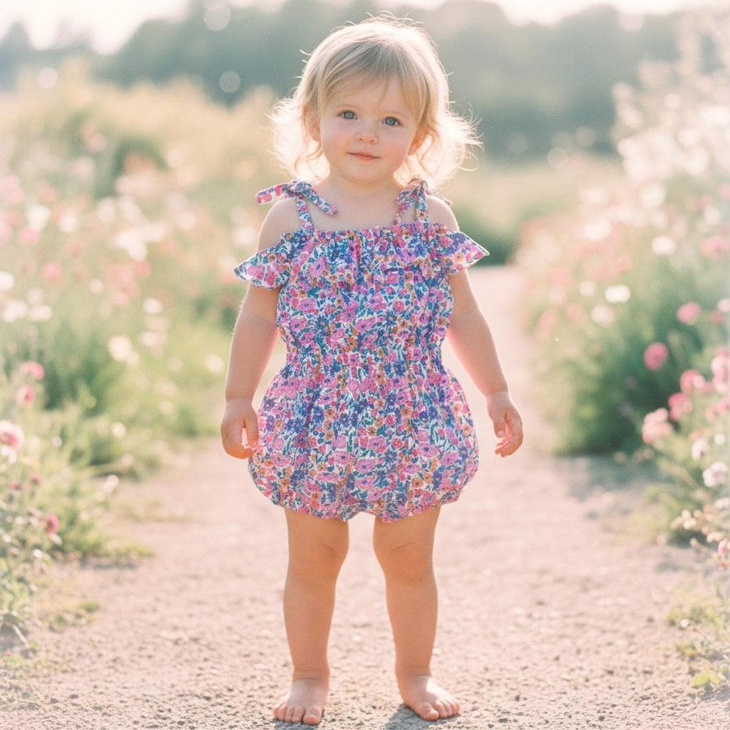 Liberty London Bubble Ditsy Floral Print Romper, Personalised Blue Pink Straps Ties Onesie Playsuit