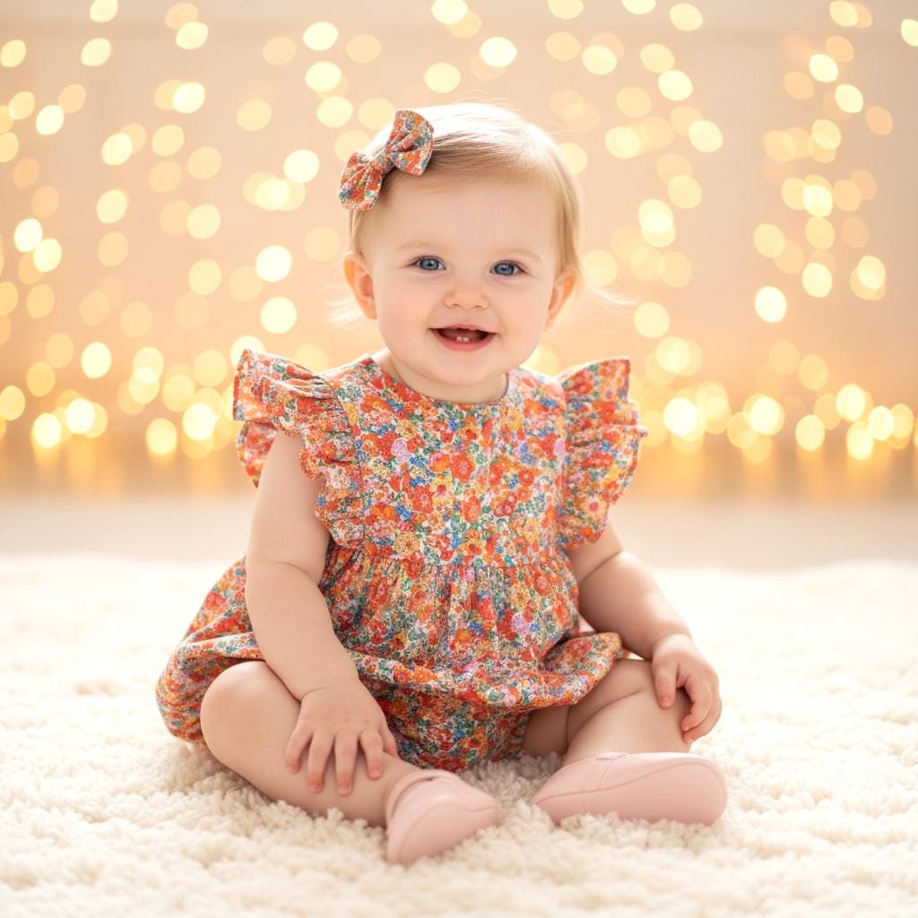 Liberty London Handmade Bubble Romper,Ditsy Floral Print Rainbow Sleeveless Onesie,Personalised Cotton Tana Lawn Clothing,New Born Baby Gift