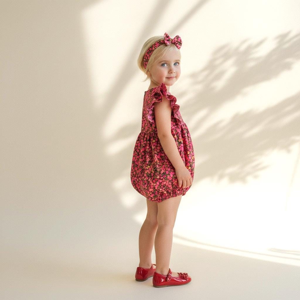 Liberty London Wiltshire Pink Bubble Romper, Cotton Lawn Ditsy Floral Print Onesie