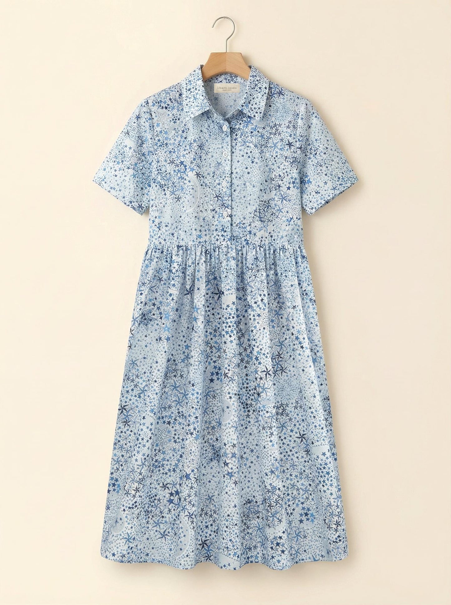 Liberty London Short-Sleeved Shirtdress, Handmade Botanical Floral-Print Womenswear, Midi Tailoring Dress, Sustainable Ethical Clothing